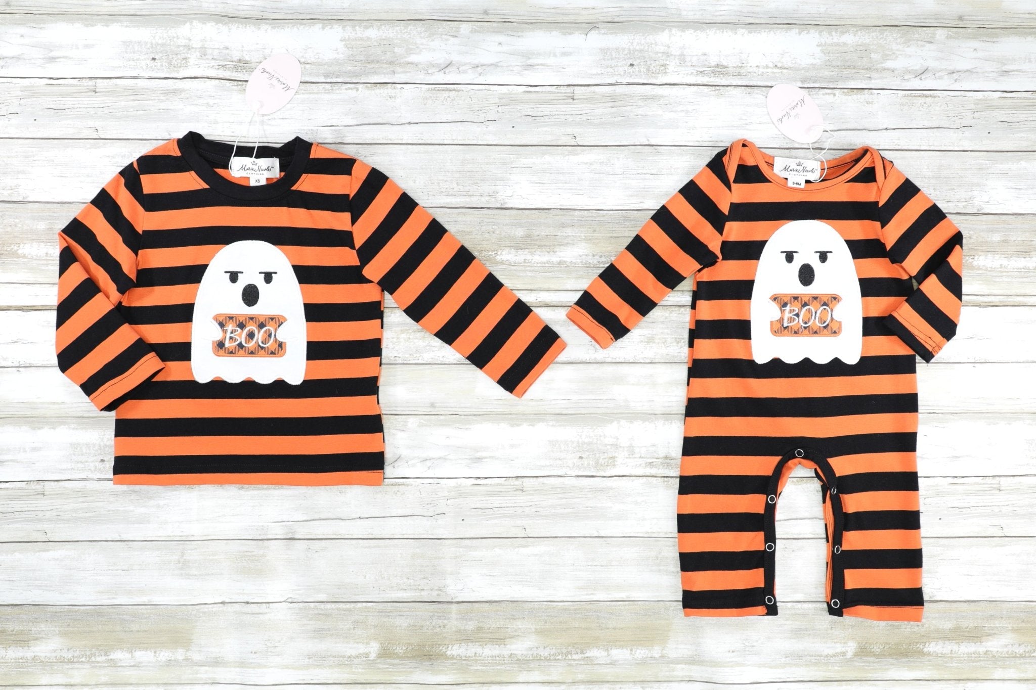 Orange Striped "BOO" Ghost Romper - Marie Nicole Clothing