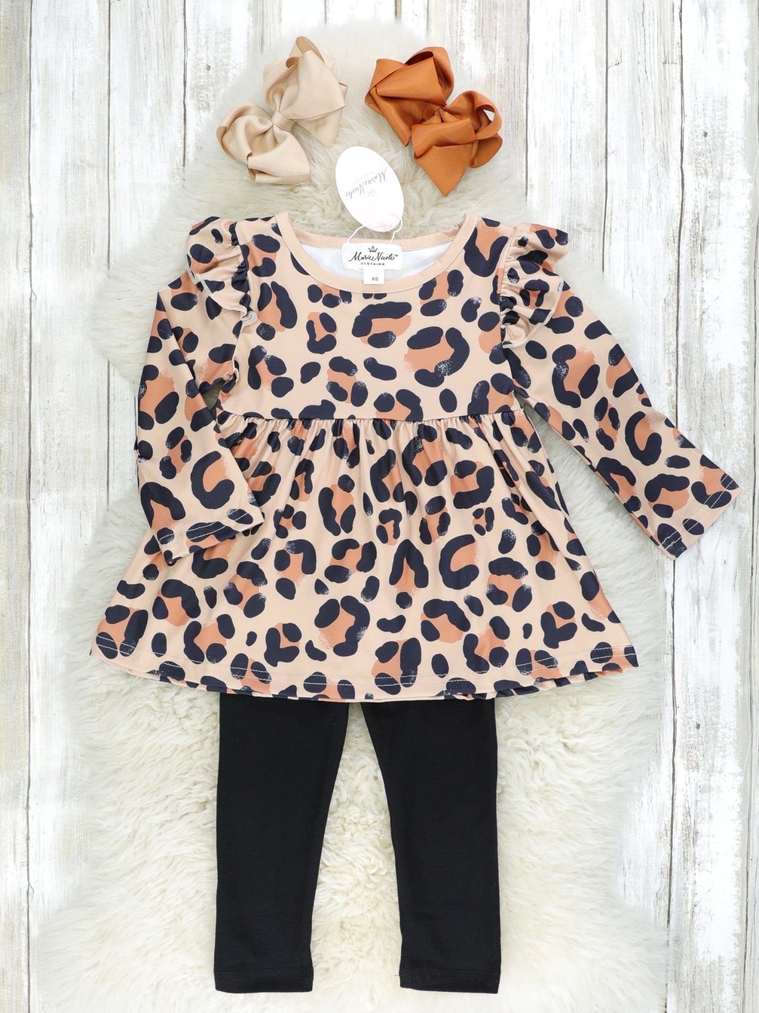 Leopard Peplum Ruffle Top & Bottoms Outfit - Marie Nicole Clothing