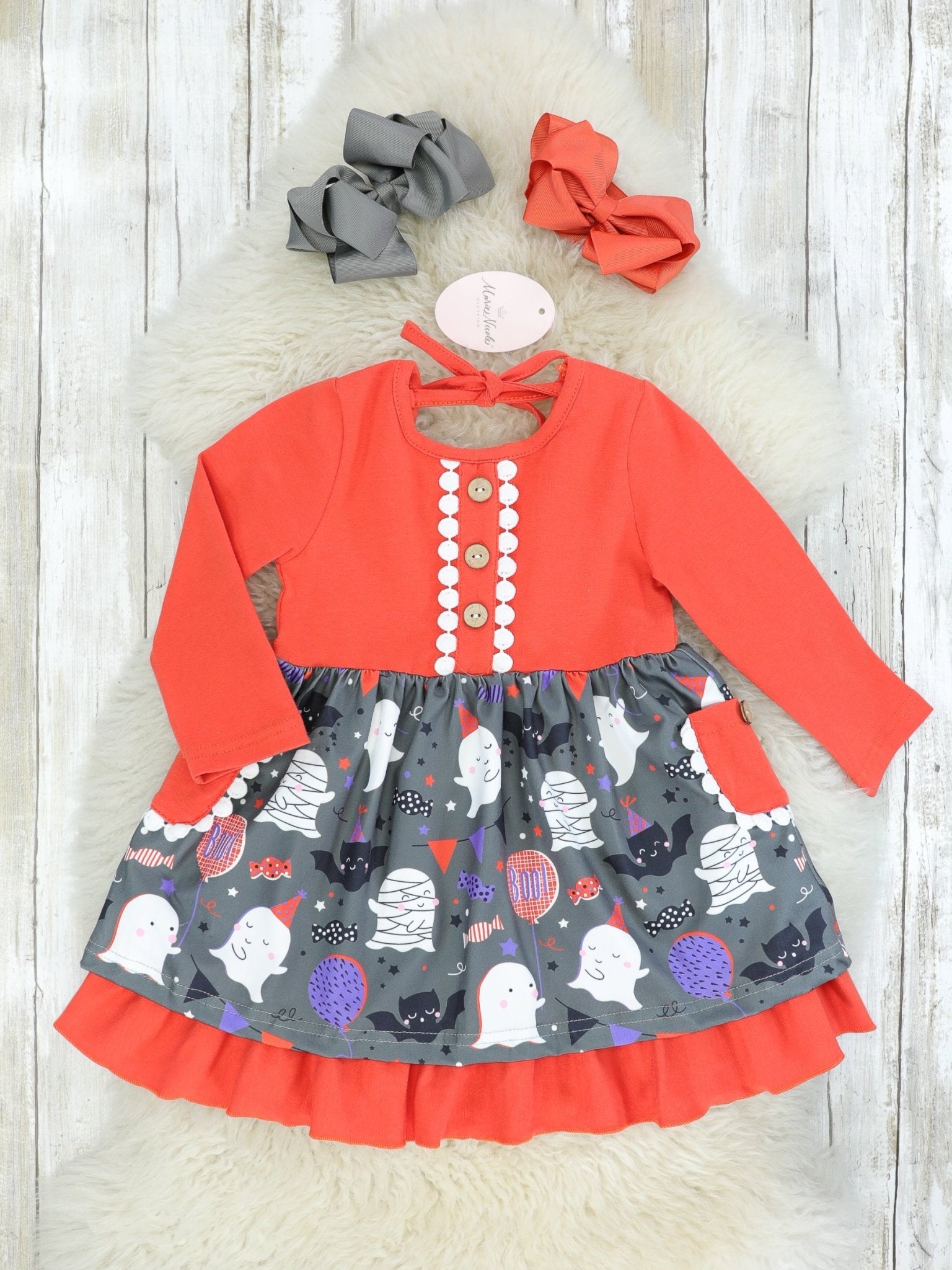 Ghosts & Mummies Ruffle Pocket Dress - Marie Nicole Clothing