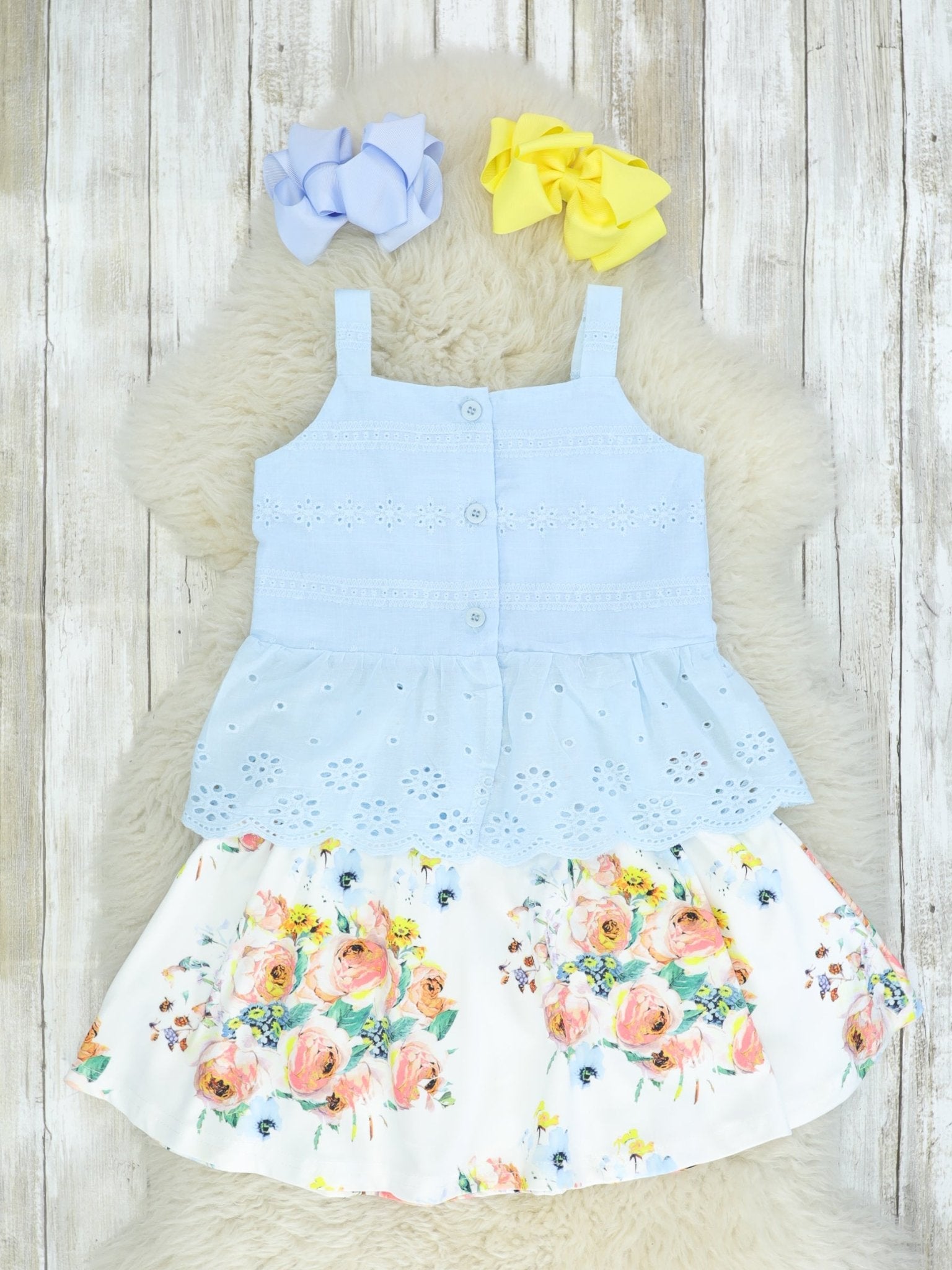 Blue Tank & Floral Skirt Outfit - Marie Nicole Clothing