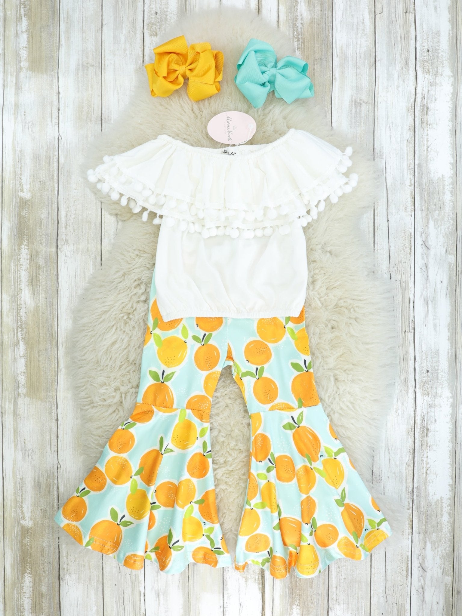 White Pom - Pom Top & Citrus Bell Bottoms Outfit - Marie Nicole Clothing