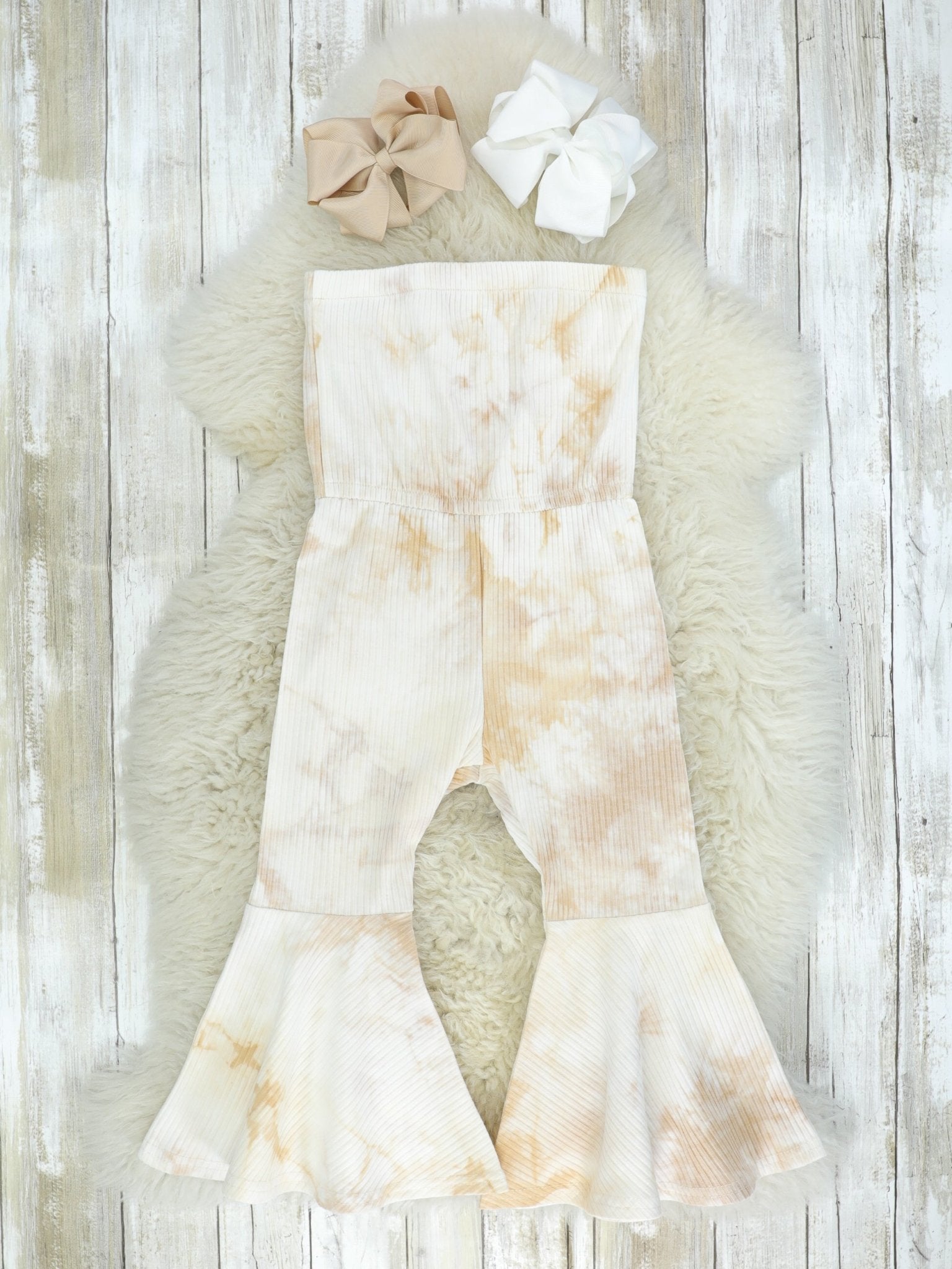 Tan Tie Dye Bell Bottom Romper/Jumpsuit - Marie Nicole Clothing
