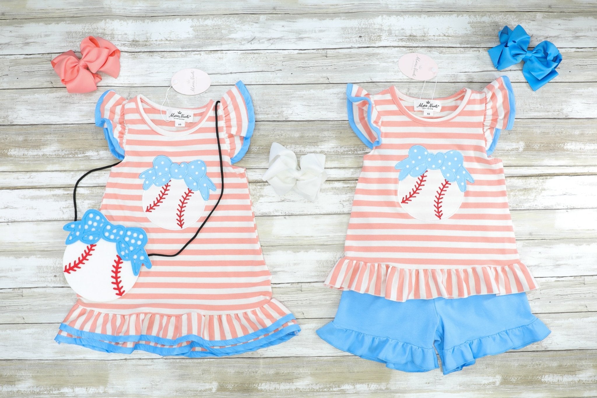 Peach Striped Baseball Ruffle Outfit - Marie Nicole Clothing