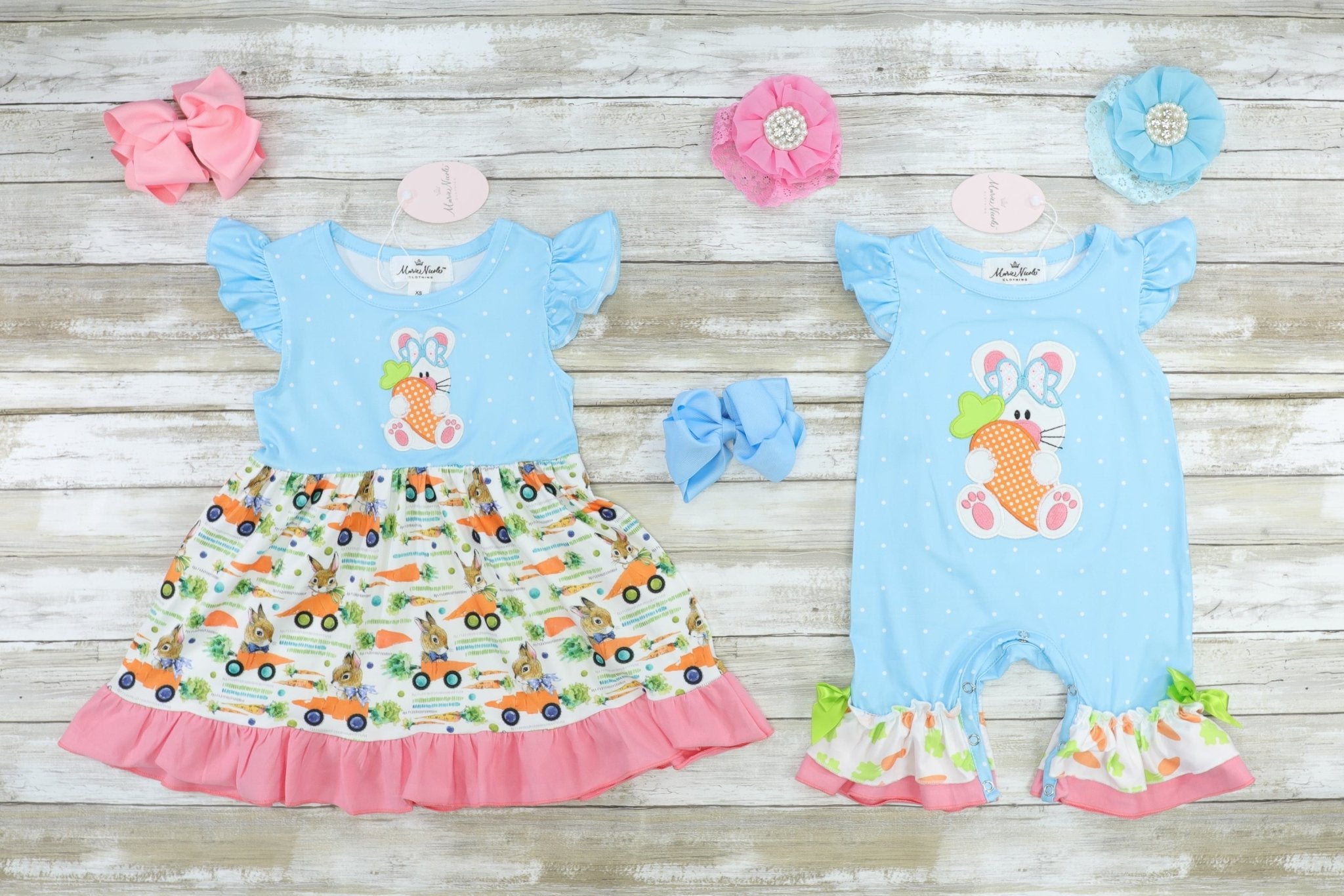 Flutter Sleeve Bunny Carrot Ruffle Romper - Marie Nicole Clothing