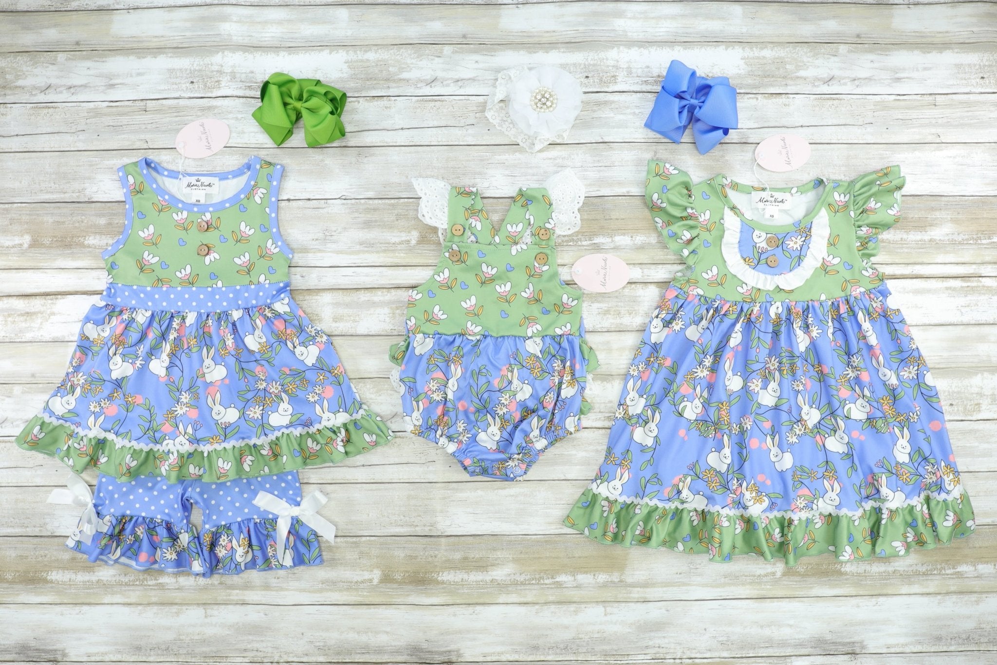 Estella's Easter Bunnies Ruffle Bubble Romper - Marie Nicole Clothing