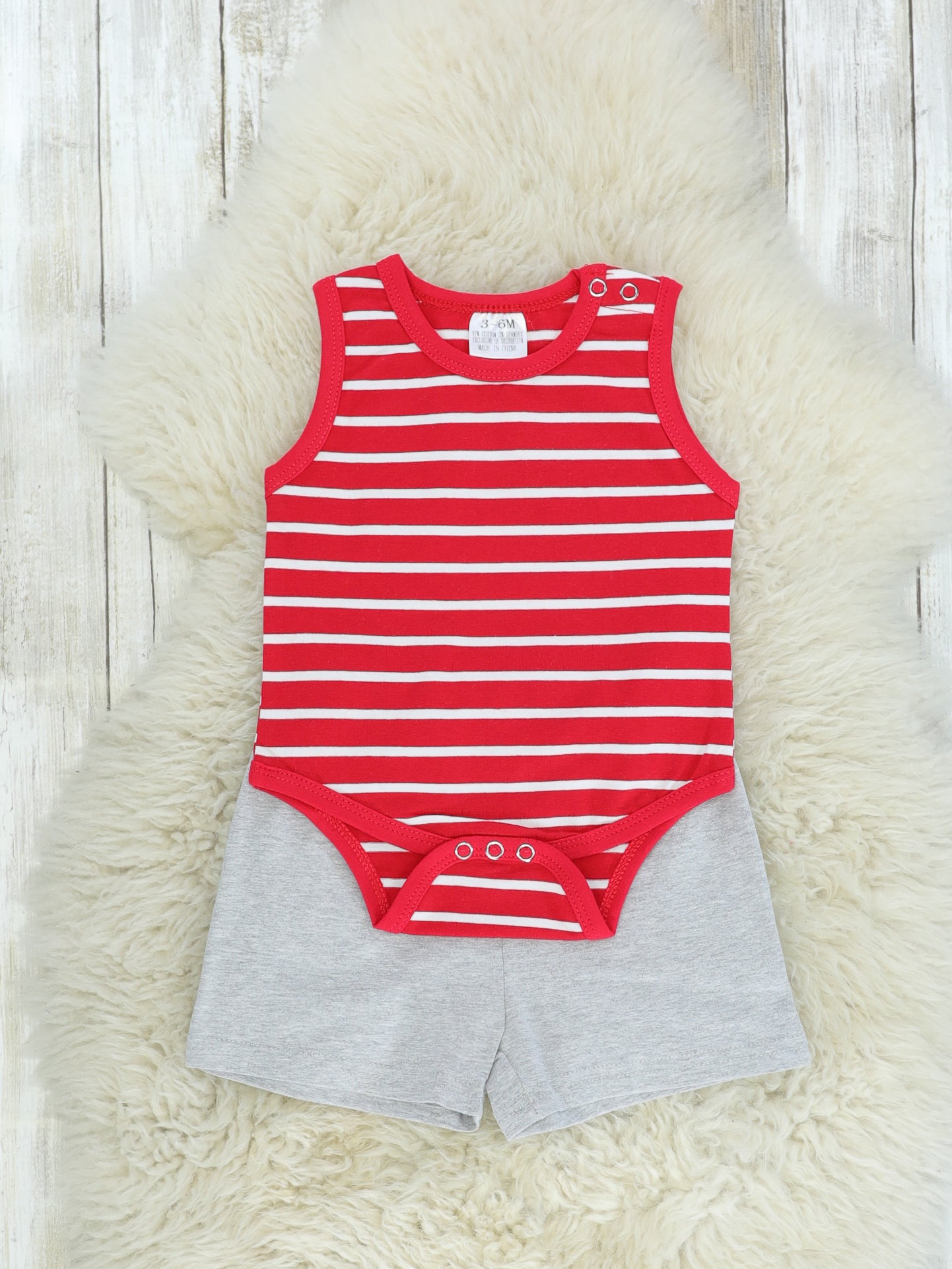 Red Striped Bubble & Crab Shorts Outfit - Marie Nicole Clothing