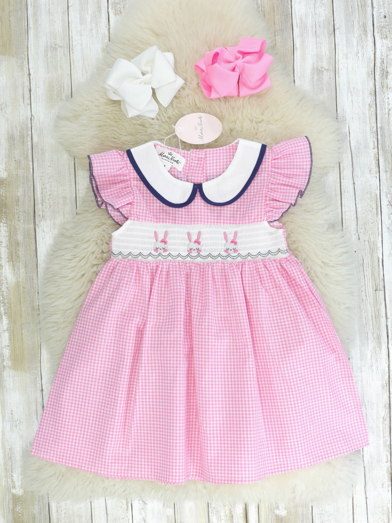 Three Easter Bunny Smocked Ruffle Dress - Marie Nicole Clothing