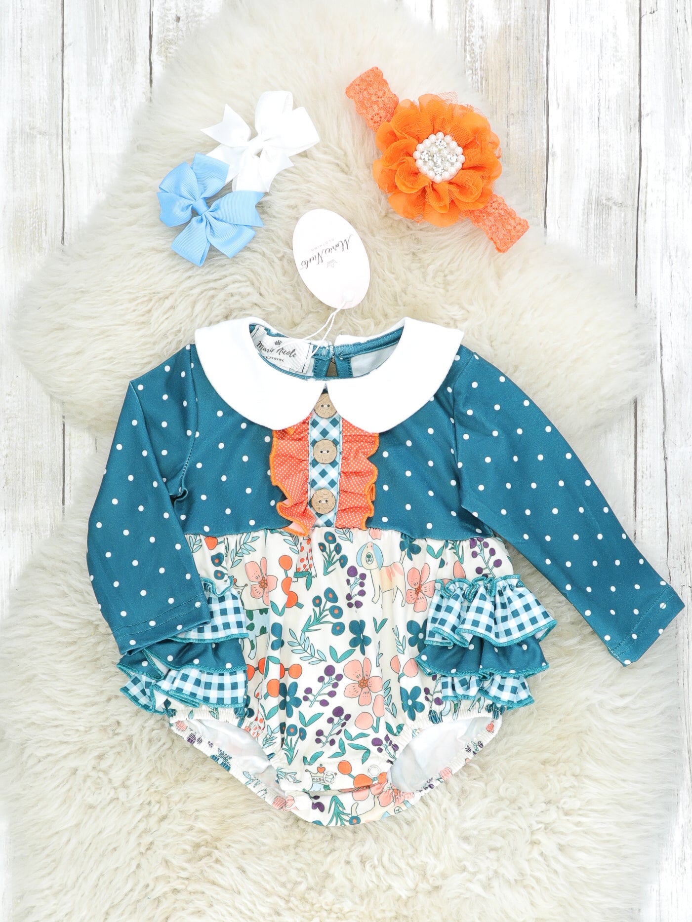 MNC Royal Pups™ - Vintage Ruffle Romper - Marie Nicole Clothing