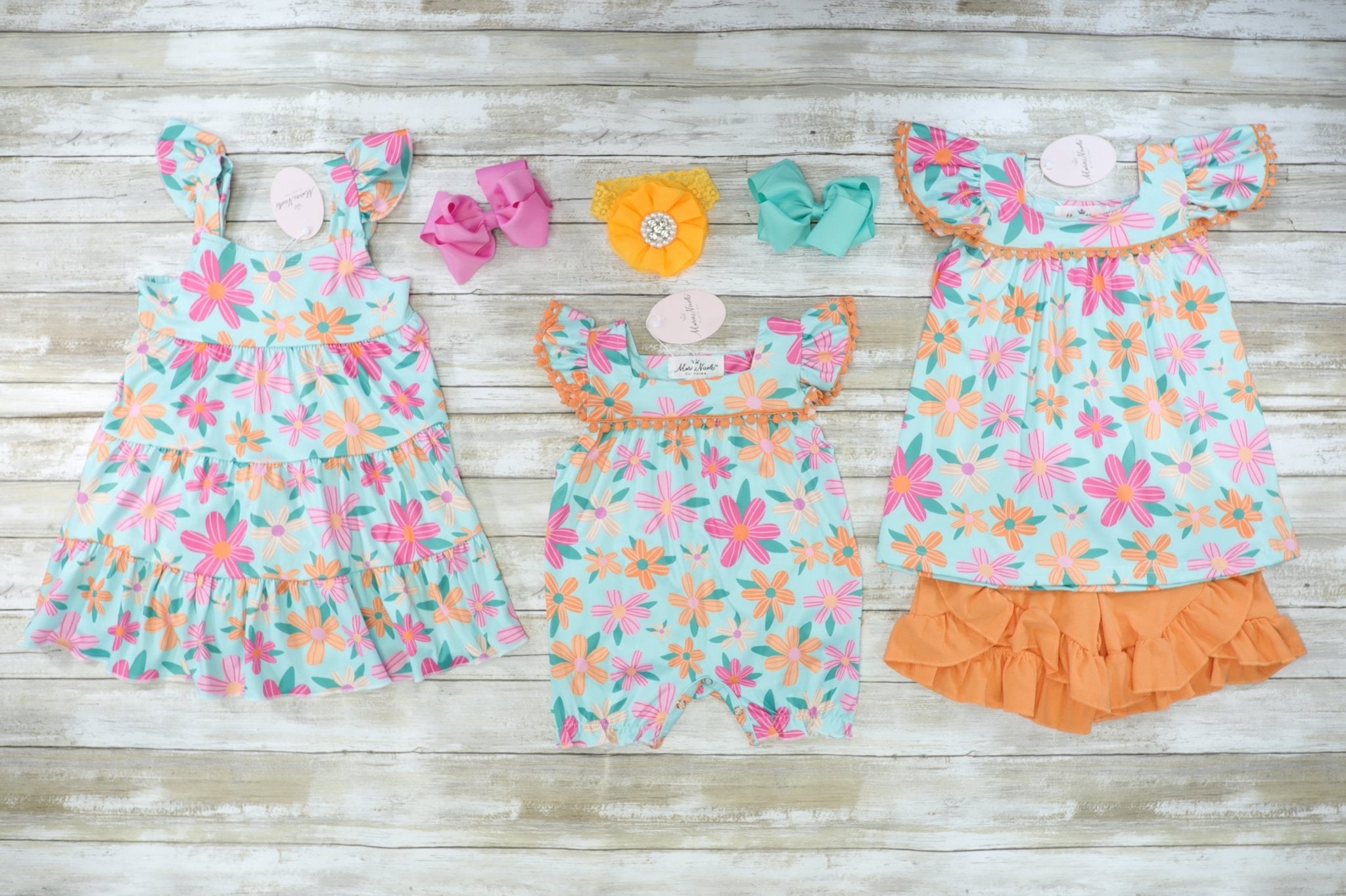 Orange & Pink Floral Romper - Marie Nicole Clothing