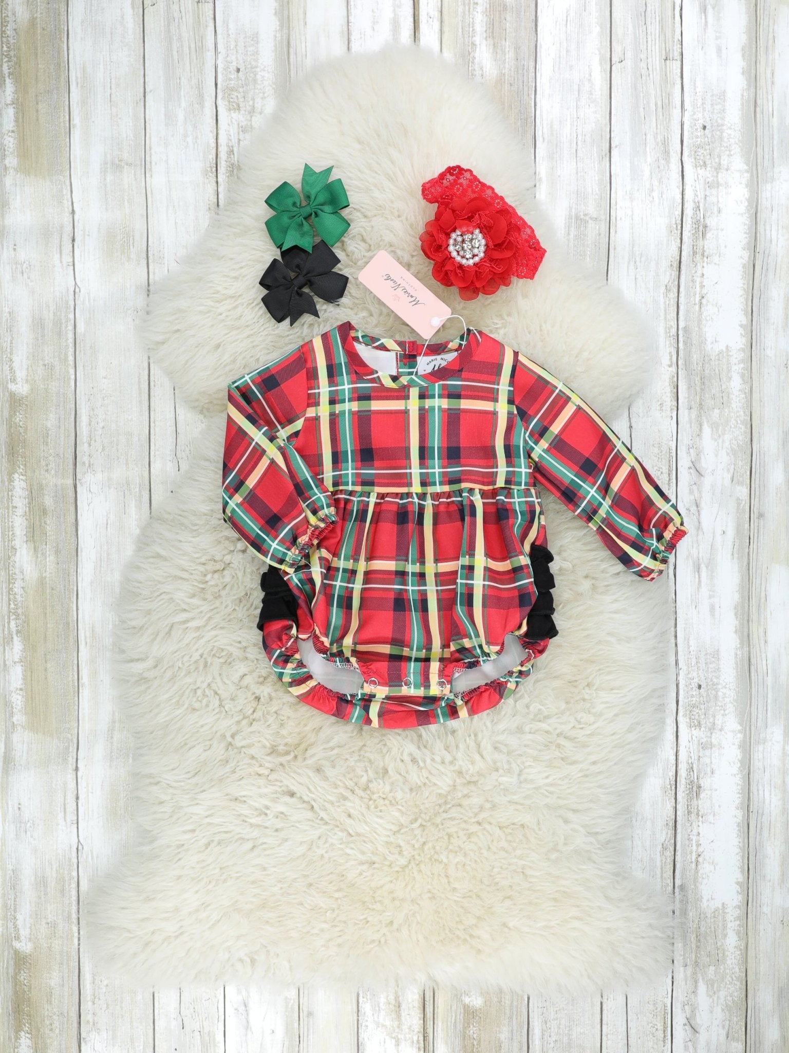 Red & Yellow Plaid Ruffle Romper - Marie Nicole Clothing