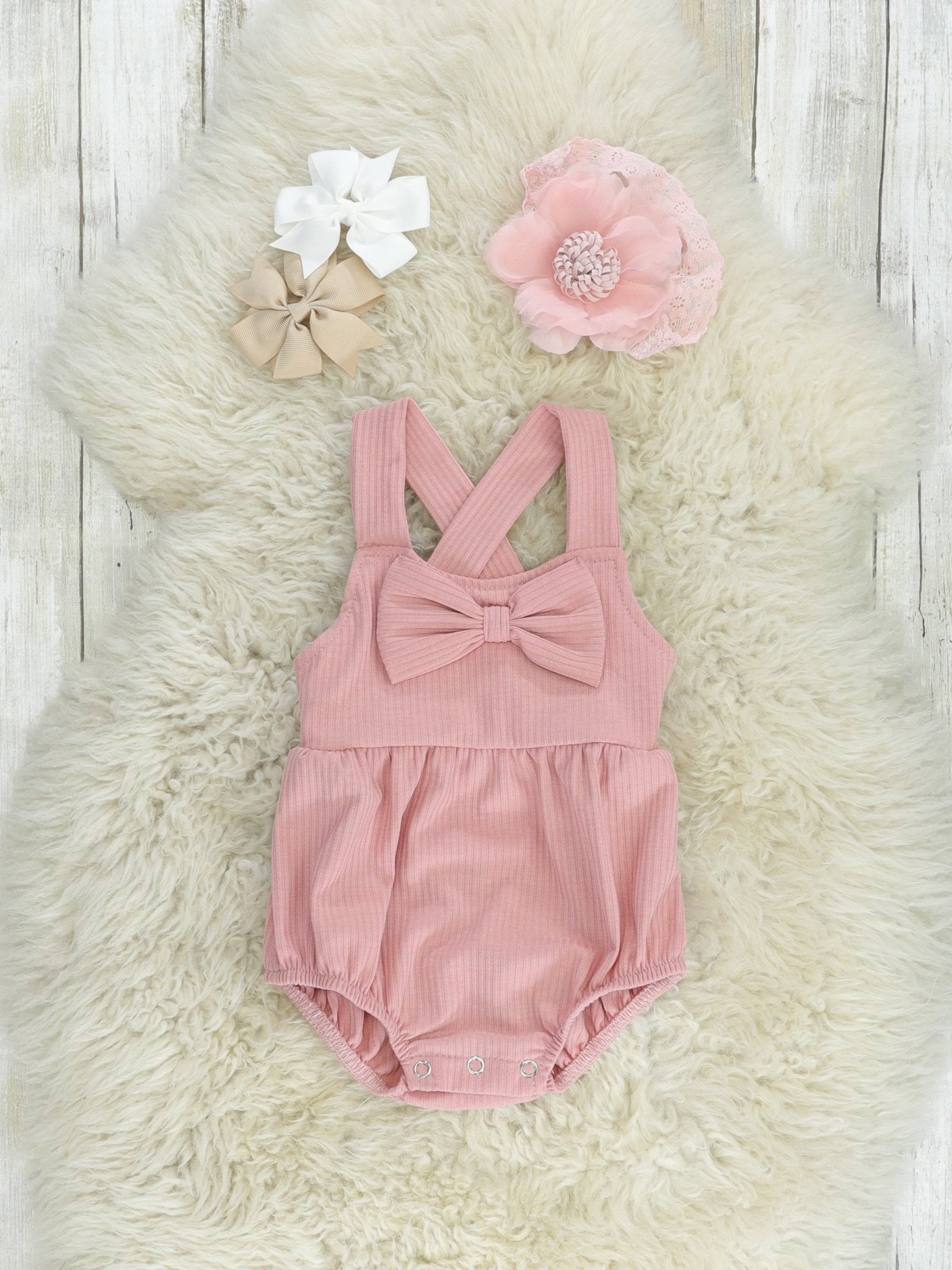 Dusty Rose Bow Bubble Romper - Marie Nicole Clothing