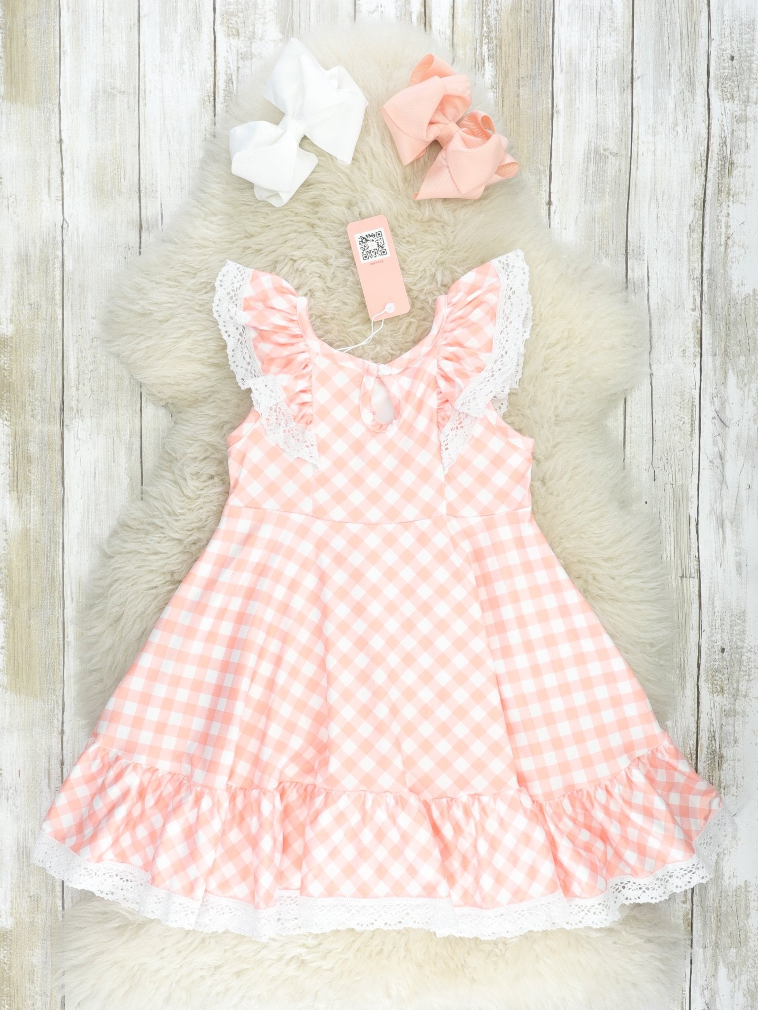 Orange Gingham Ruffle Dress - Marie Nicole Clothing