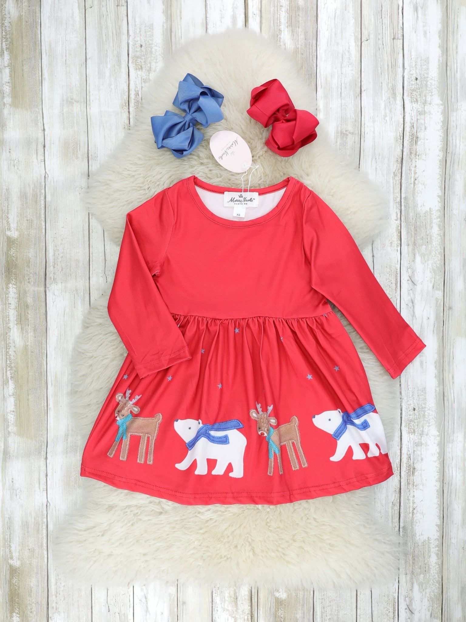 Red Polar Bear Dress W/ Fur Vest - Marie Nicole Clothing
