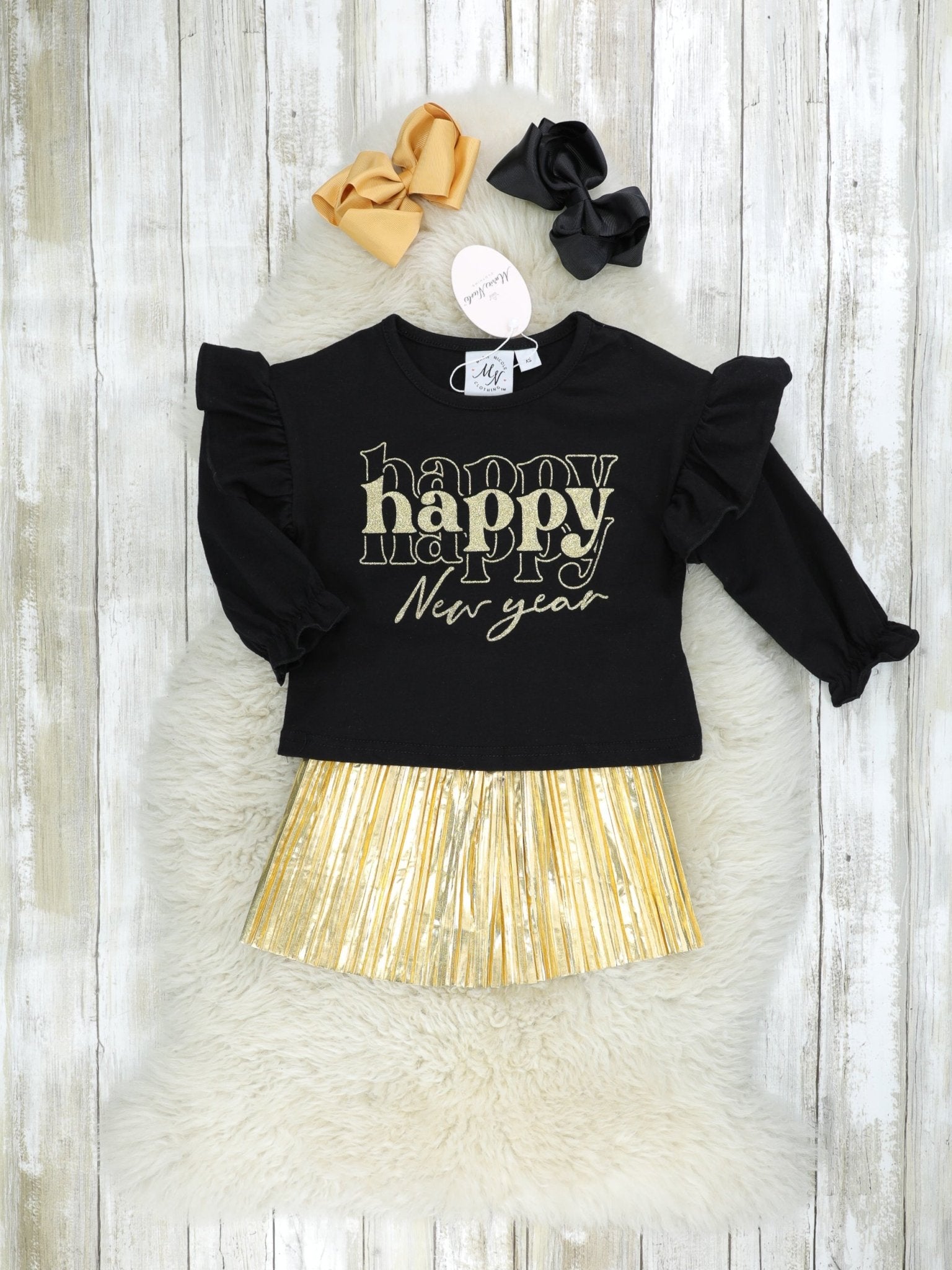 Gold "Happy New Year" Skirt Outfit - Marie Nicole Clothing