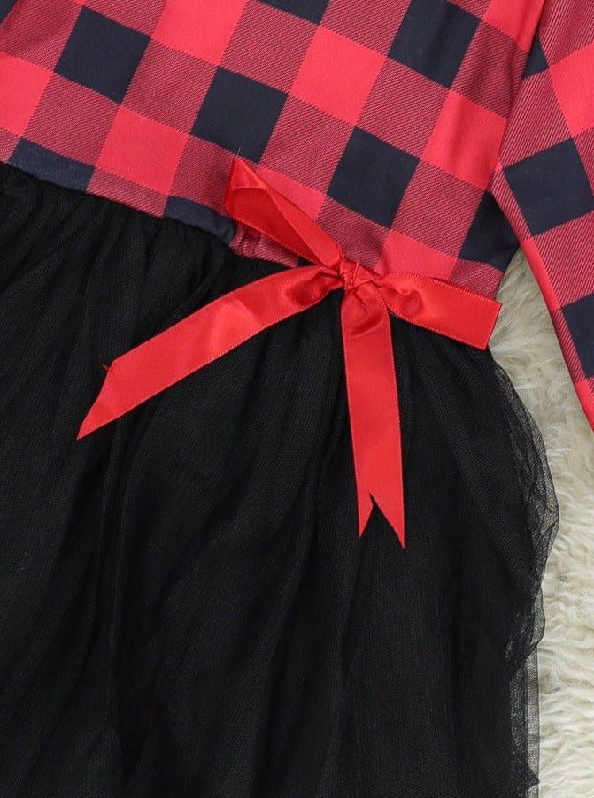 Buffalo Plaid Tulle Bow Dress - Marie Nicole Clothing