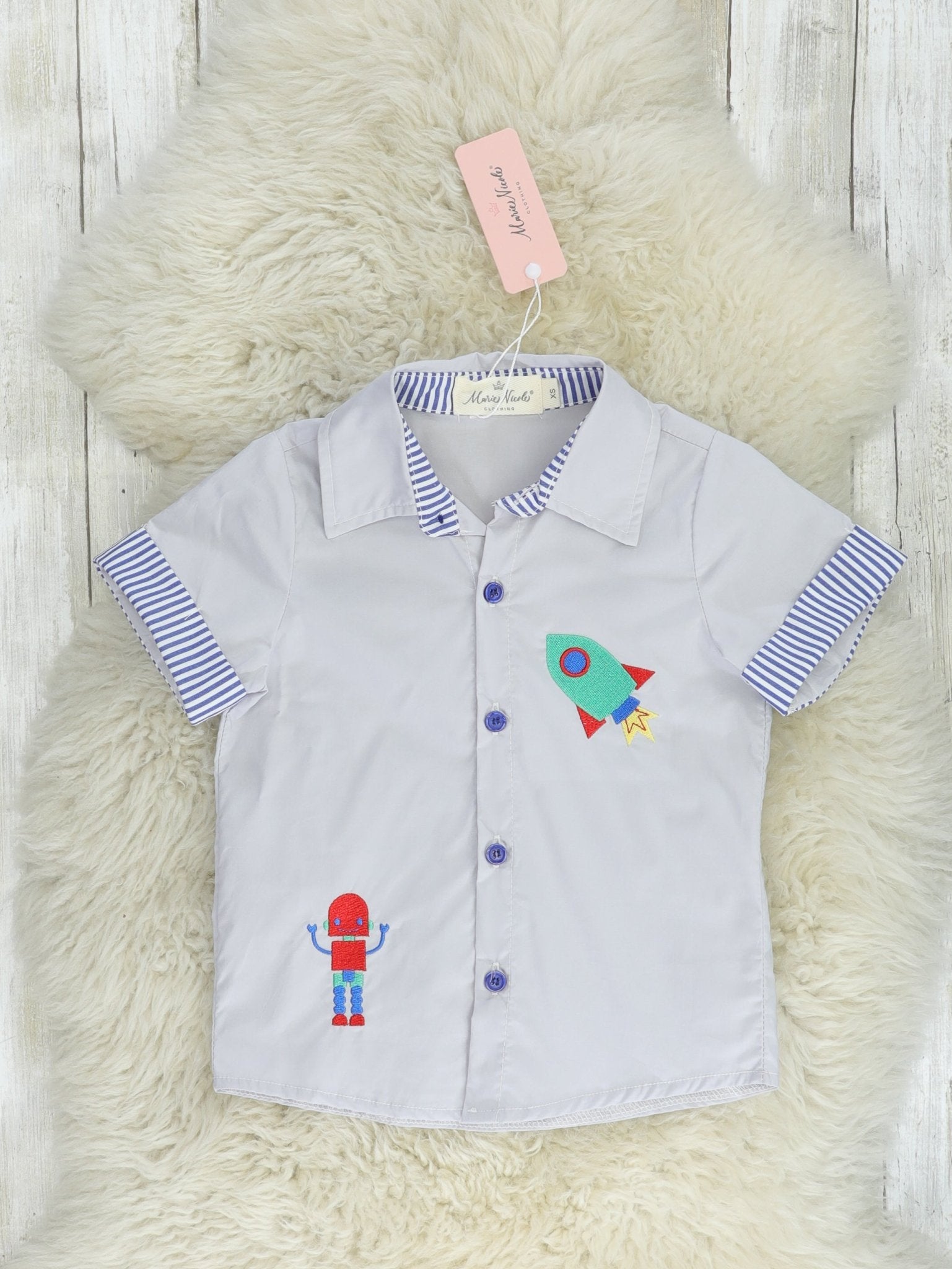 Grey Space Robot Polo - Marie Nicole Clothing