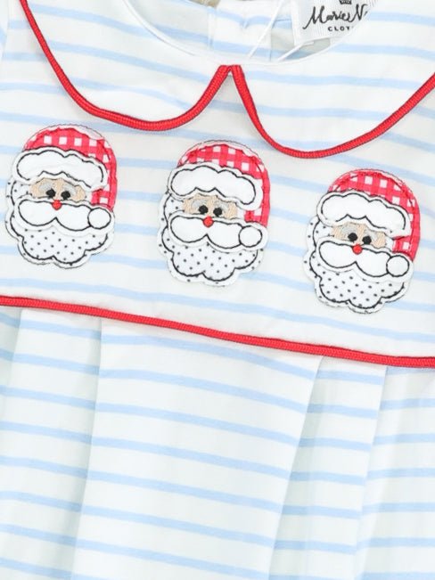 Light Blue Striped Santa Vintage Romper - Marie Nicole Clothing