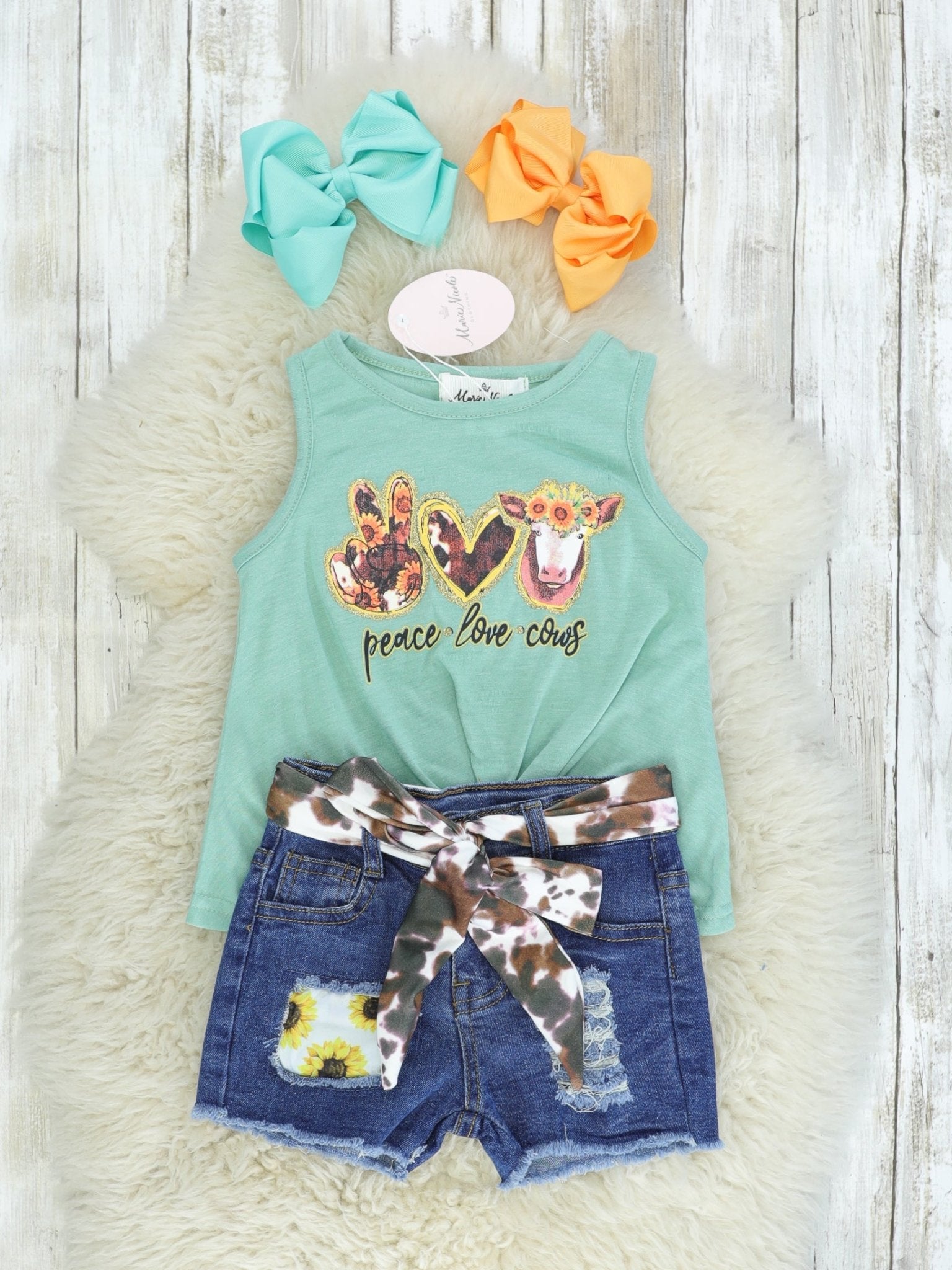 "Peace, Love, Cows" Denim Outfit - Marie Nicole Clothing