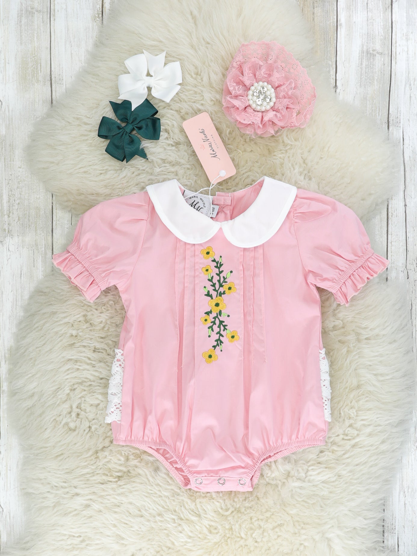 Pink Vintage Poppy Bubble Romper - Marie Nicole Clothing