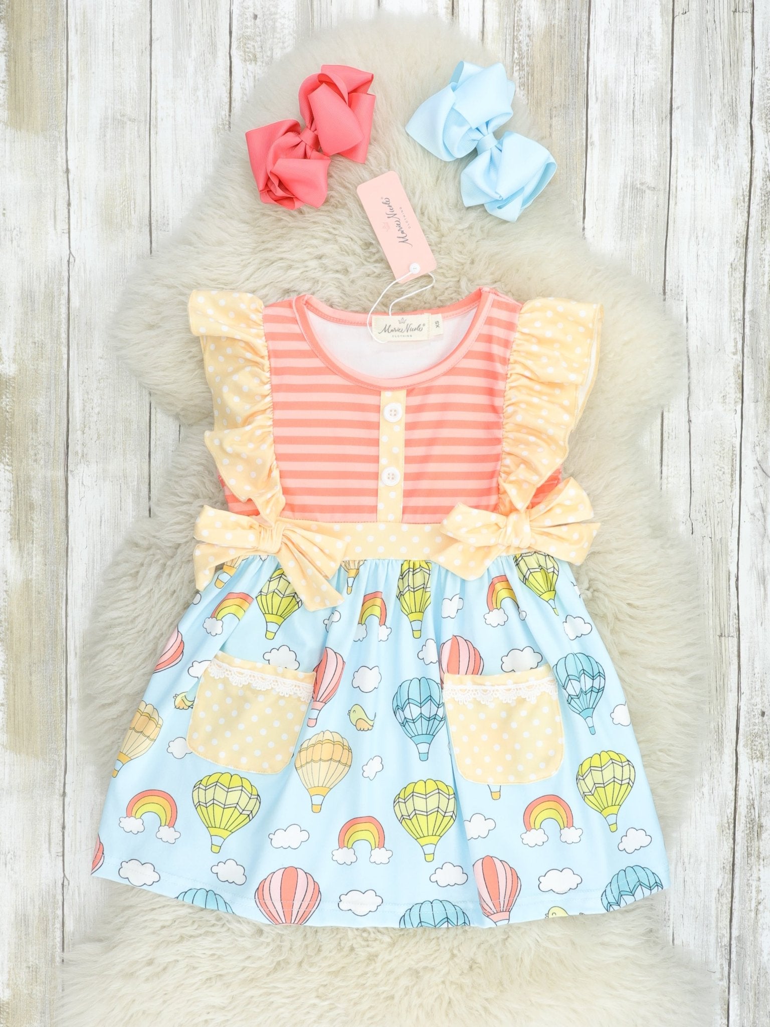 Striped Hot Air Balloon Ruffle Dress - Marie Nicole Clothing