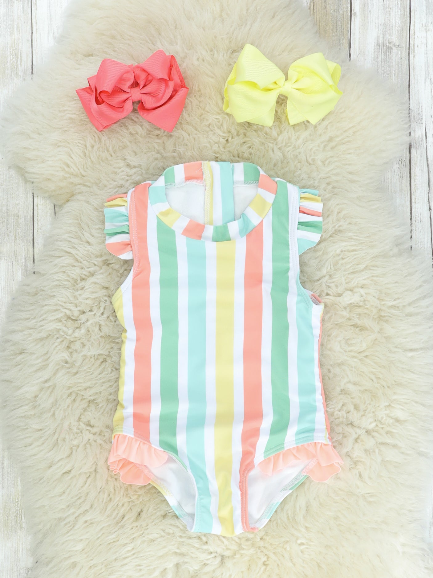 Summer Striped Ruffle Swimsuit - Marie Nicole Clothing
