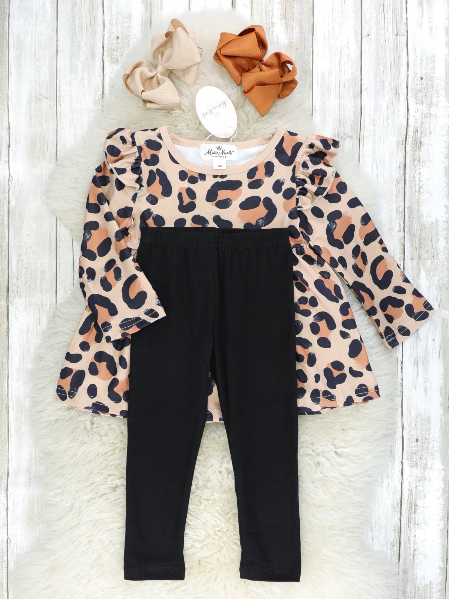 Leopard Peplum Ruffle Top & Bottoms Outfit - Marie Nicole Clothing