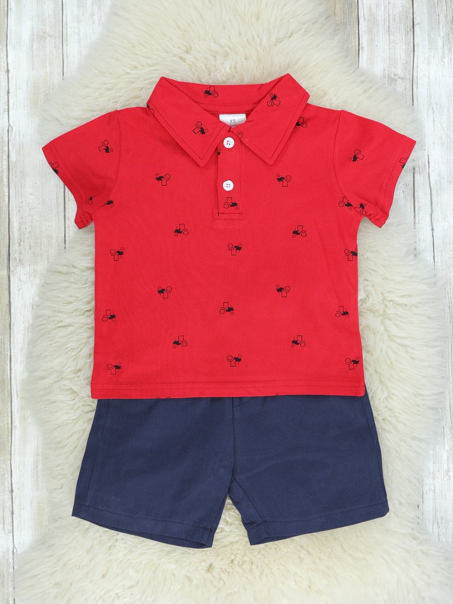 Red Polo & Navy Shorts Outfit - Marie Nicole Clothing