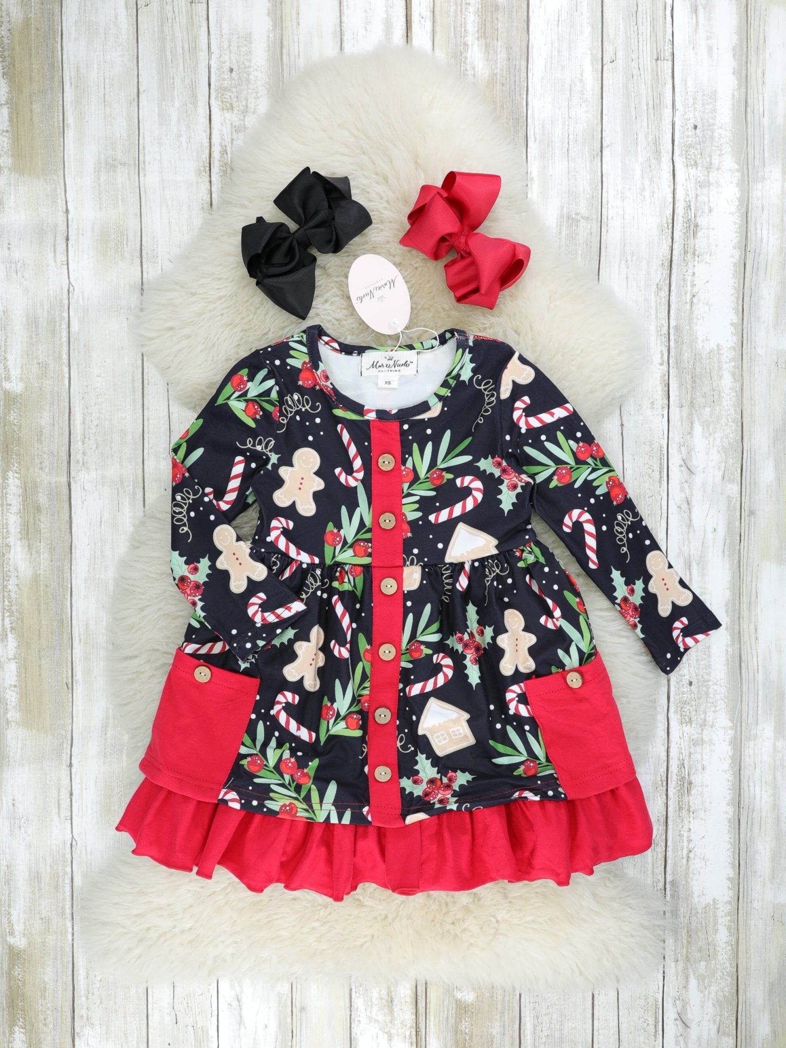 Cranberry Gingerbread Ruffle Pocket Dress - Marie Nicole Clothing
