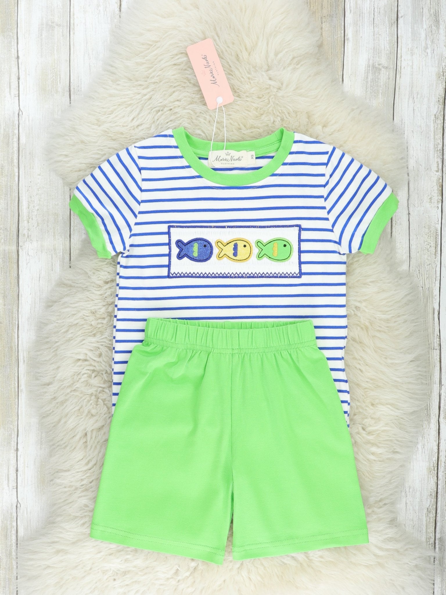 Striped Smocked Fish Outfit - Marie Nicole Clothing