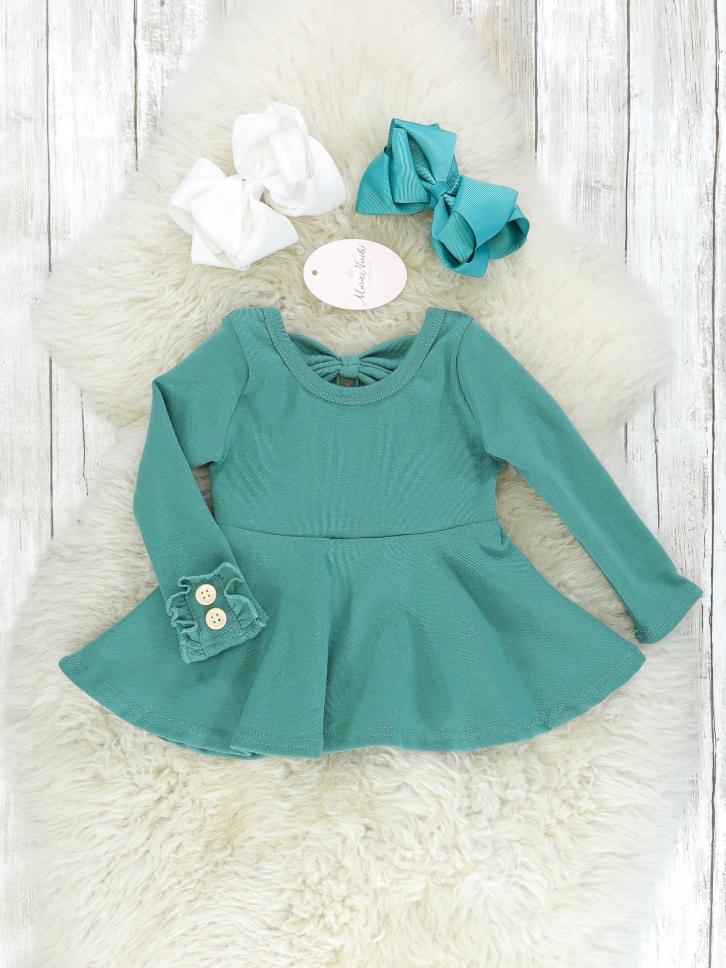 Cotton Bow Back Button Ruffle Sleeve Peplum Top - Multiple Colors - Marie Nicole Clothing