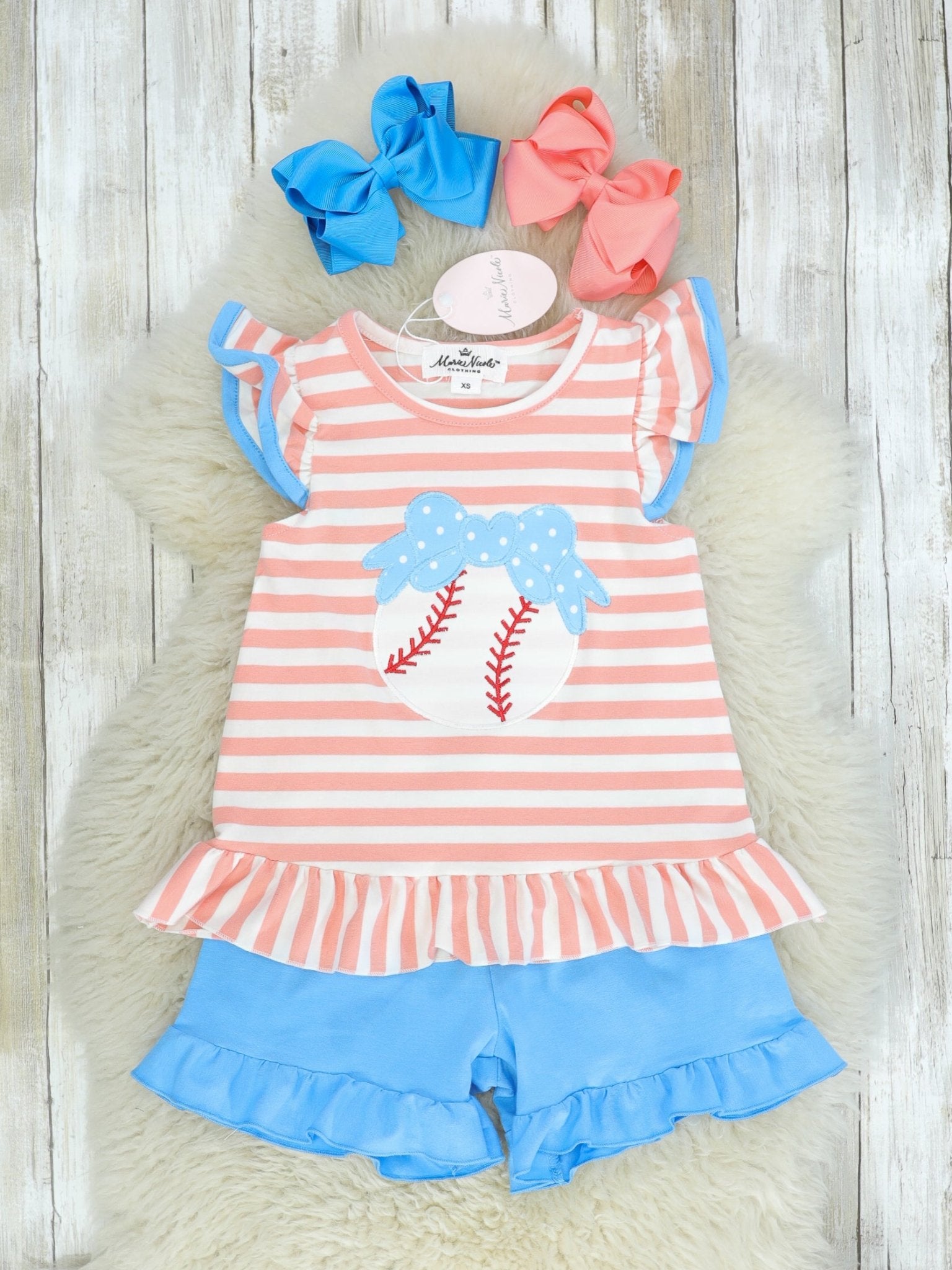 Peach Striped Baseball Ruffle Outfit - Marie Nicole Clothing