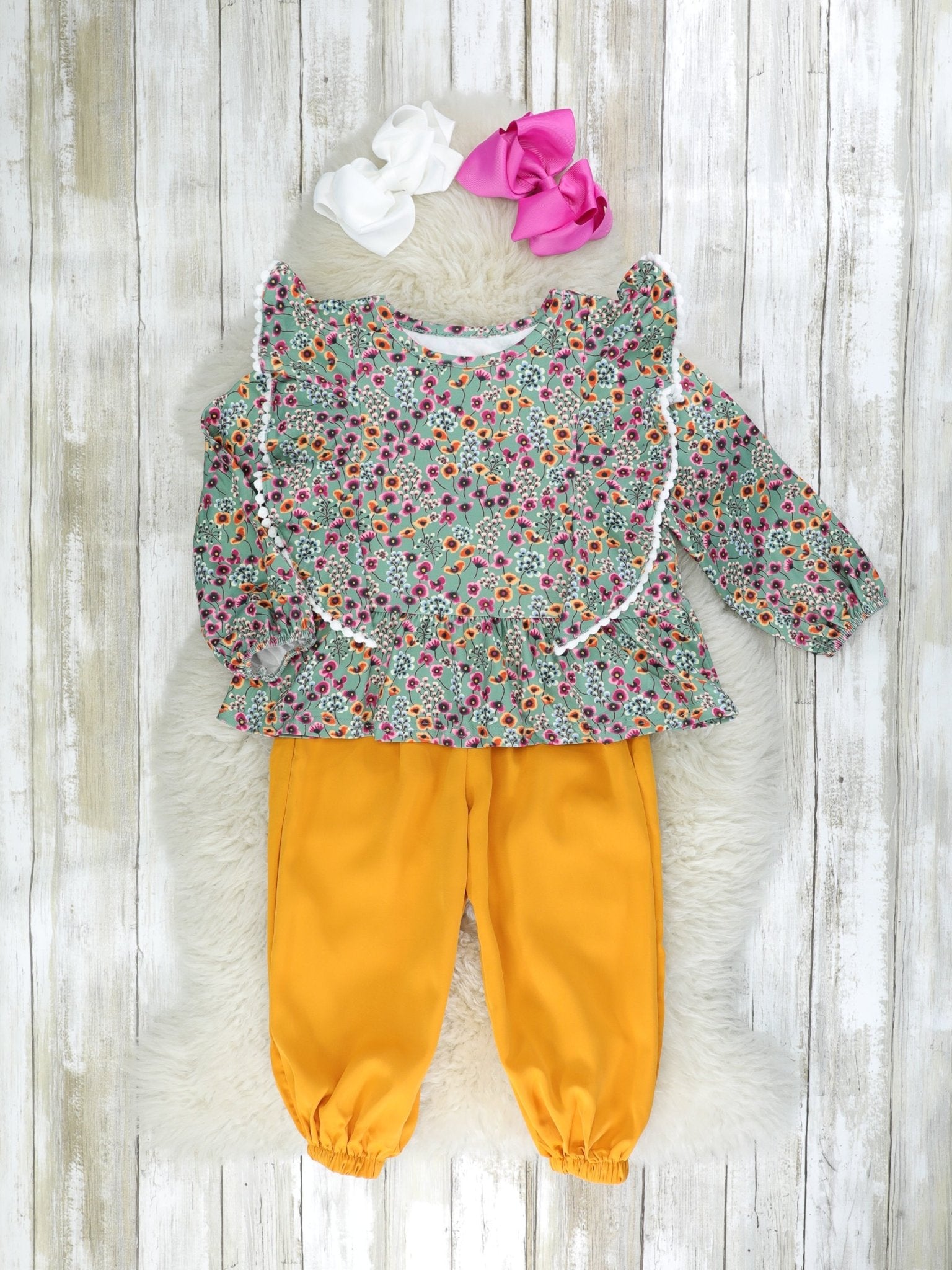 Floral Orange Ruffle Outfit - Marie Nicole Clothing