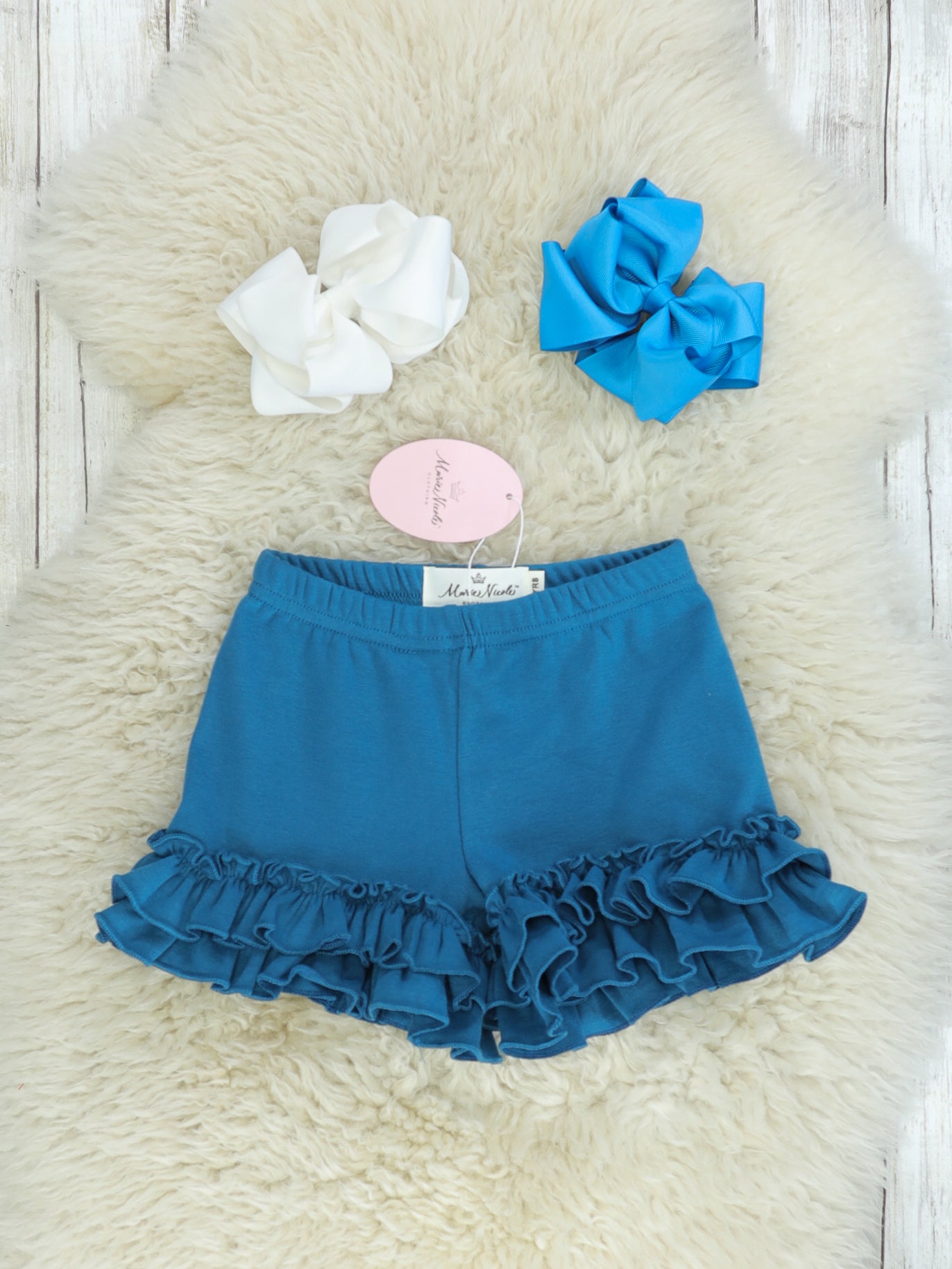 Jade Sea Ruffle Trim Cotton Shorts - Marie Nicole Clothing
