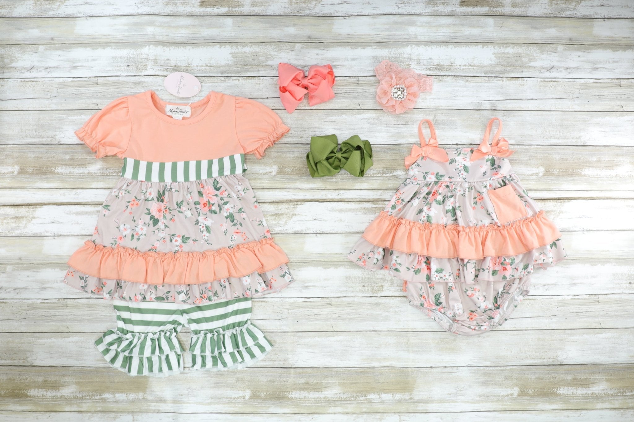 Coral Floral Ruffle Top & Bloomers Set - Marie Nicole Clothing