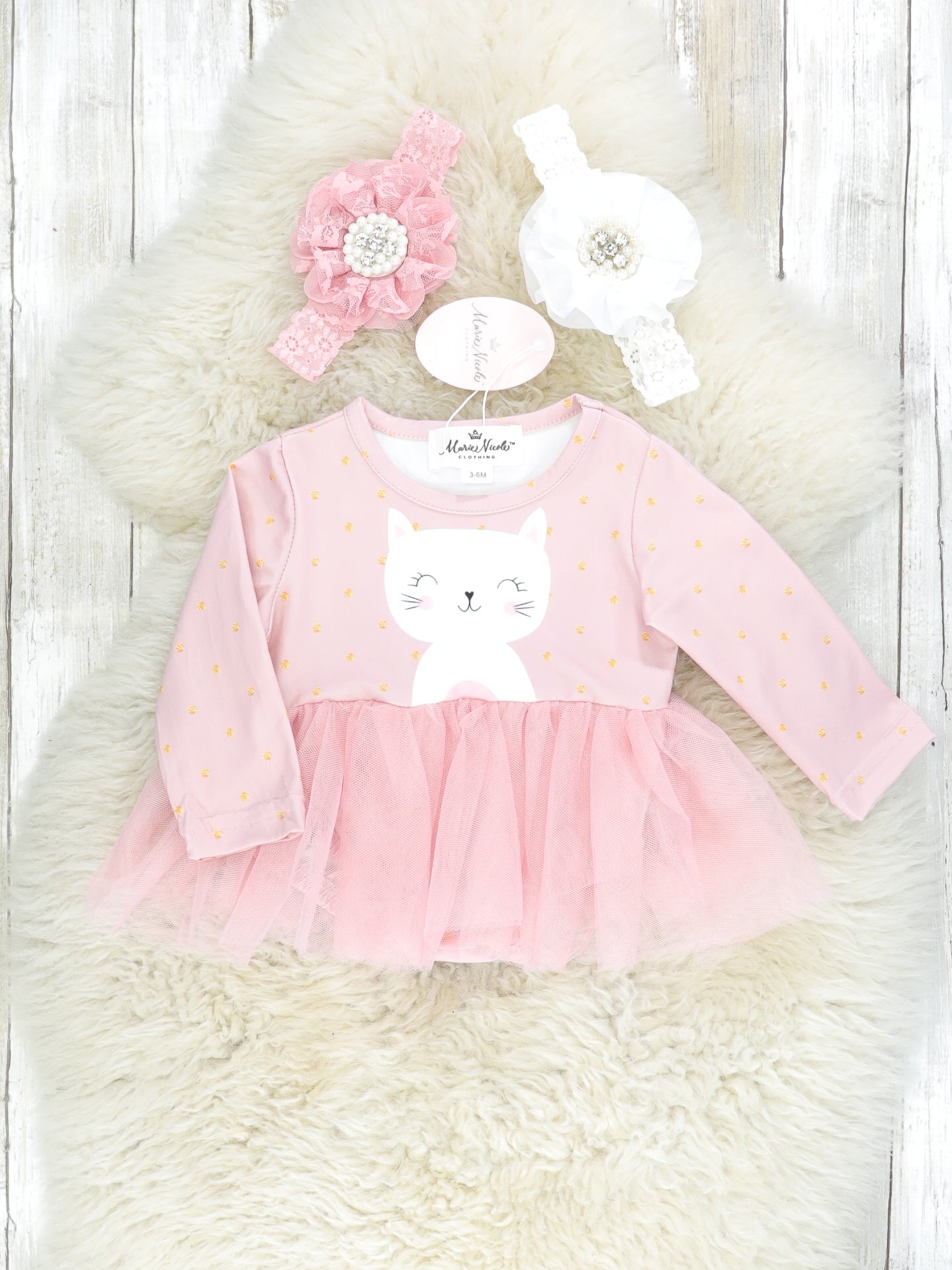 Pink Cat Tulle Romper - Marie Nicole Clothing