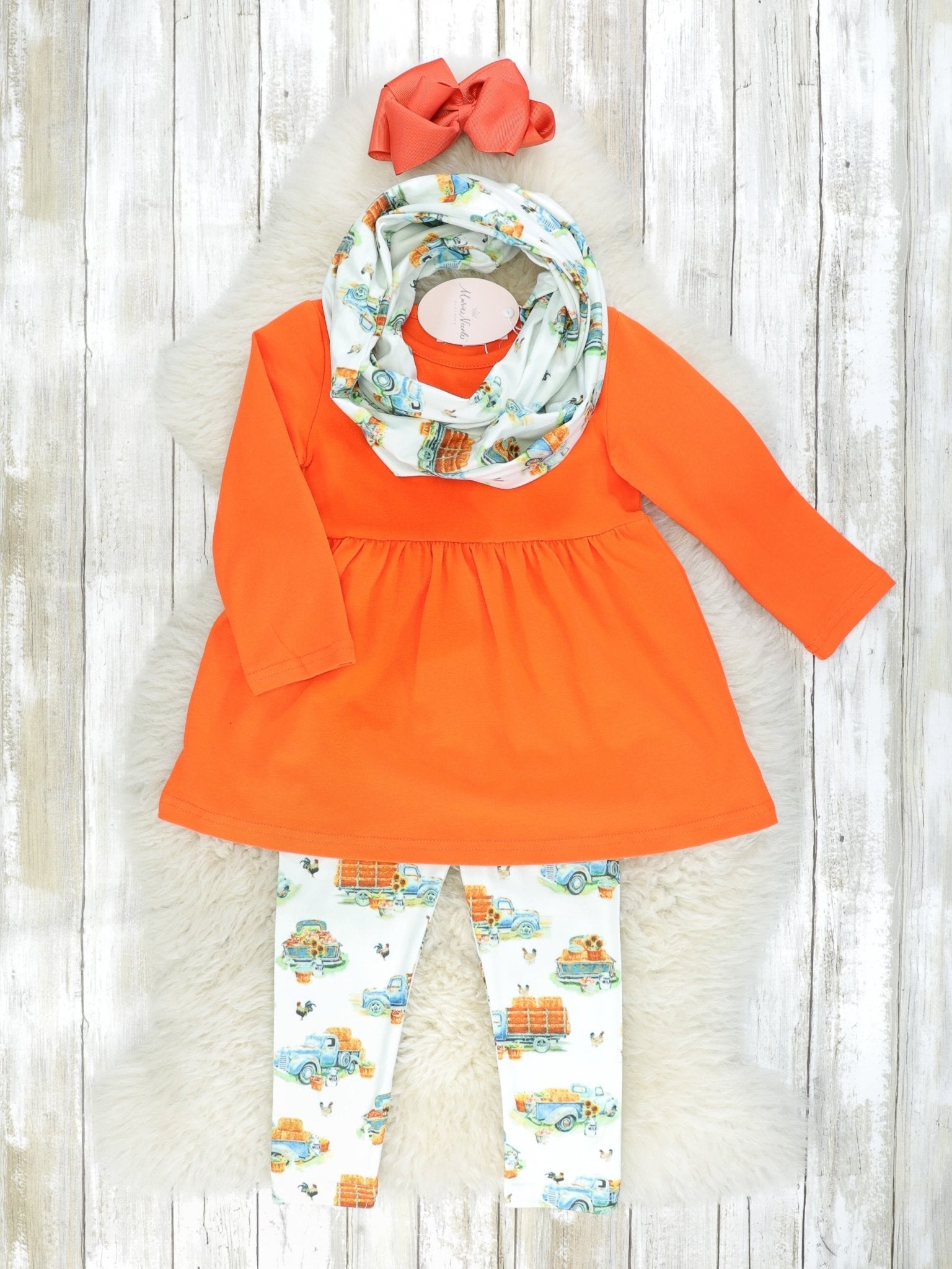 Orange Hayride Outfit W/ Scarf - Marie Nicole Clothing