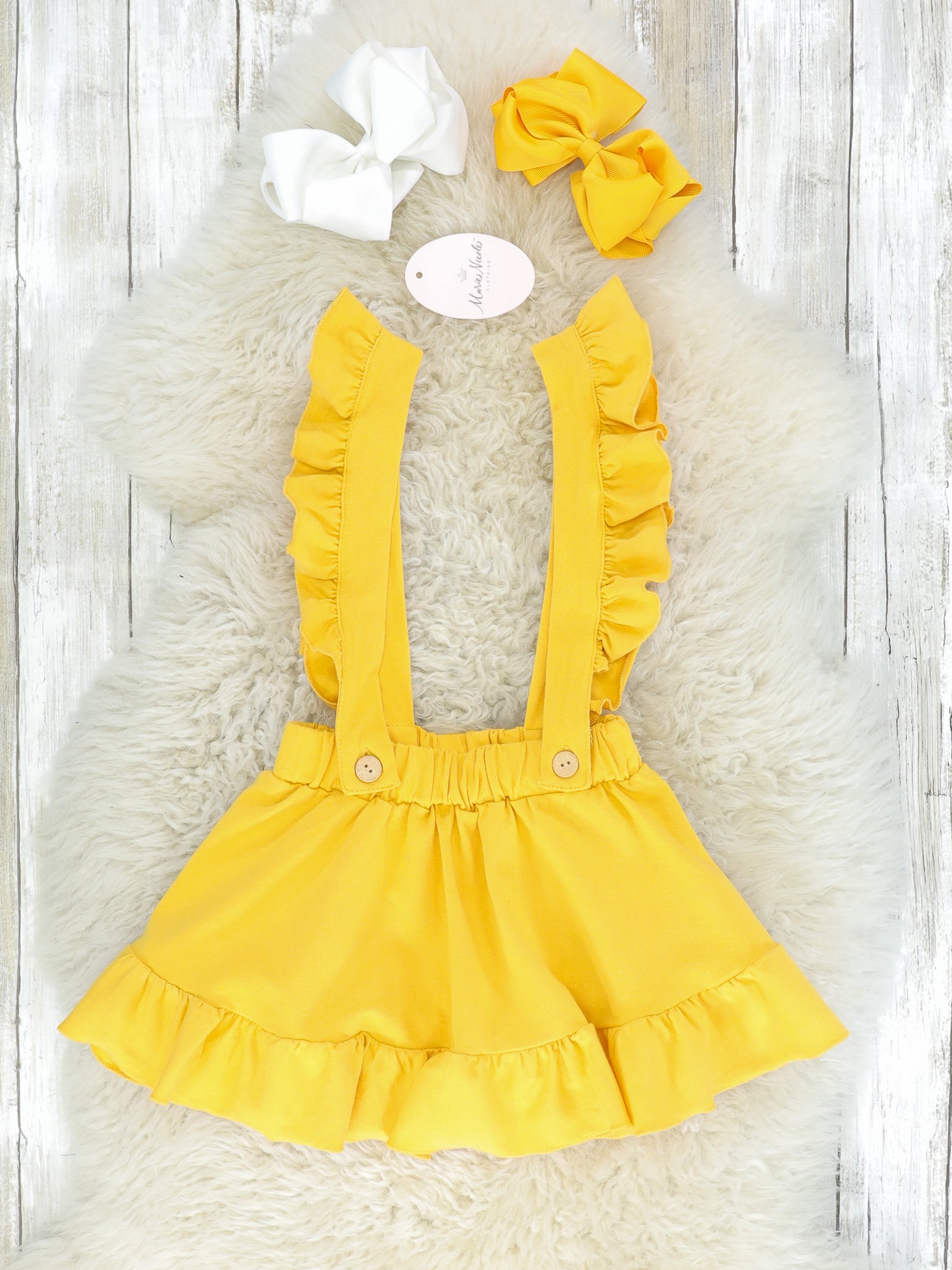Mustard & White Suspender Skirt Set - Marie Nicole Clothing
