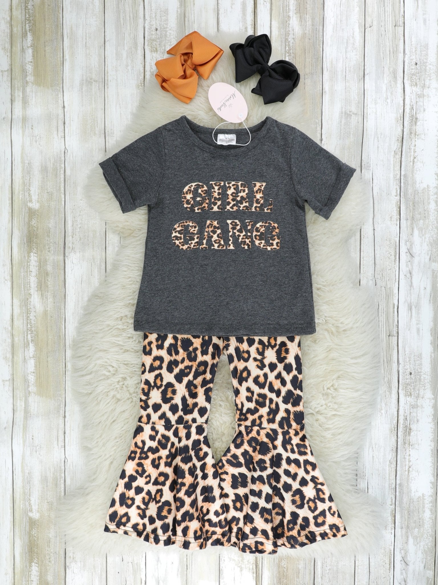 "GIRL GANG" Shirt & Leopard Bell Bottoms - Marie Nicole Clothing