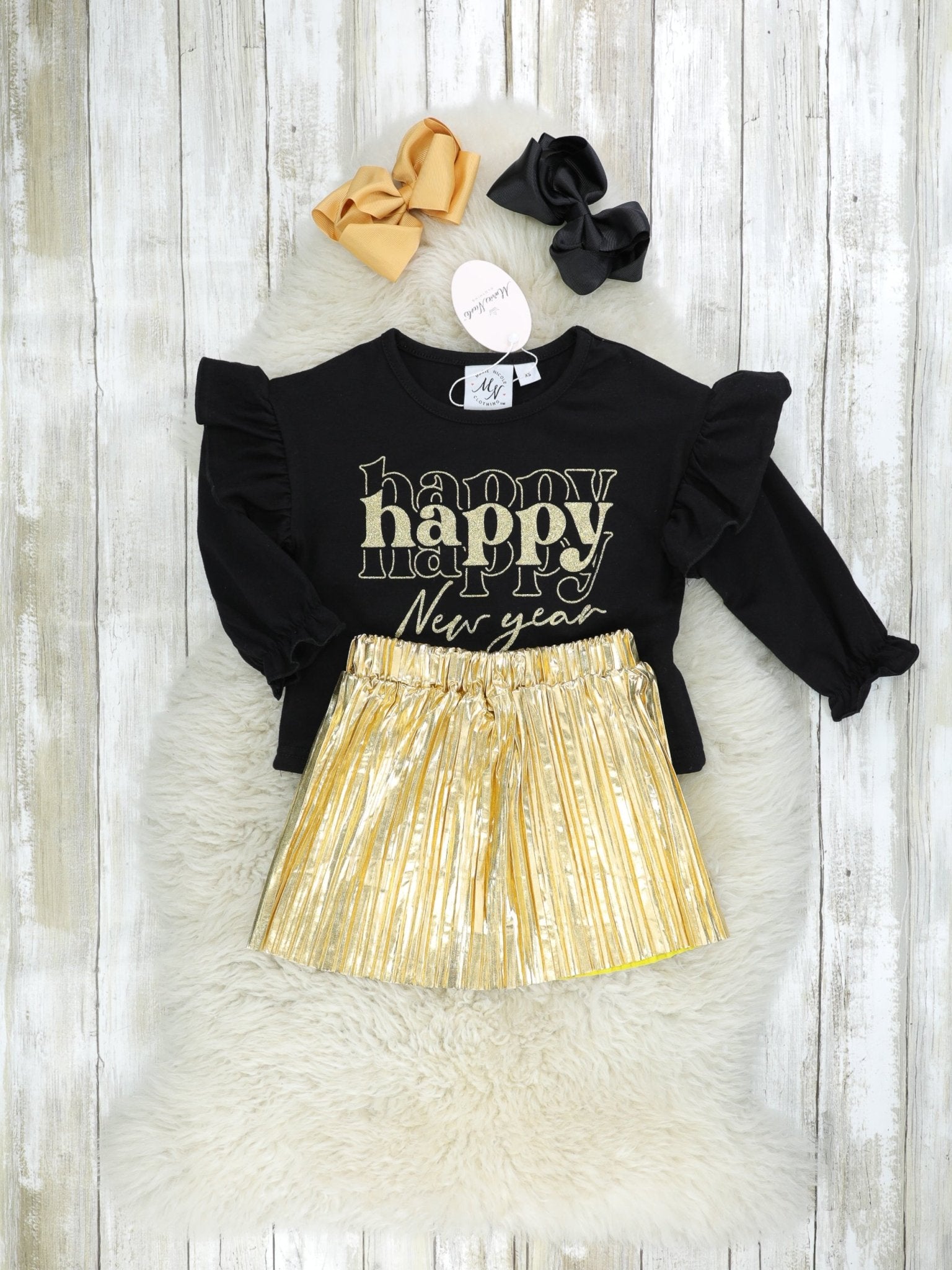 Gold "Happy New Year" Skirt Outfit - Marie Nicole Clothing