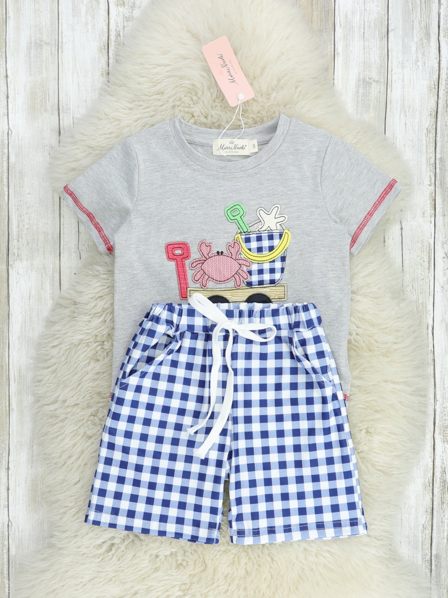 Blue Gingham Beach Wagon Outfit - Marie Nicole Clothing