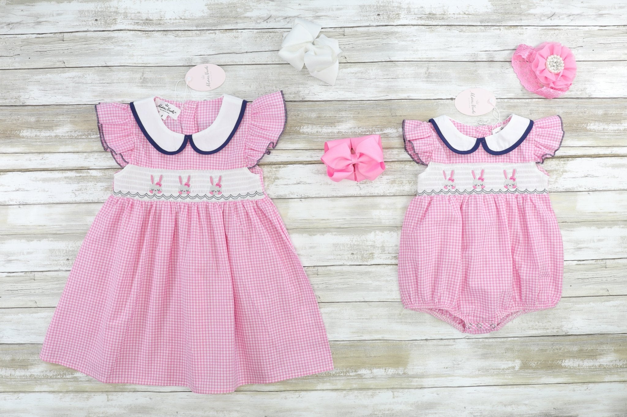 Three Easter Bunny Smocked Ruffle Dress - Marie Nicole Clothing
