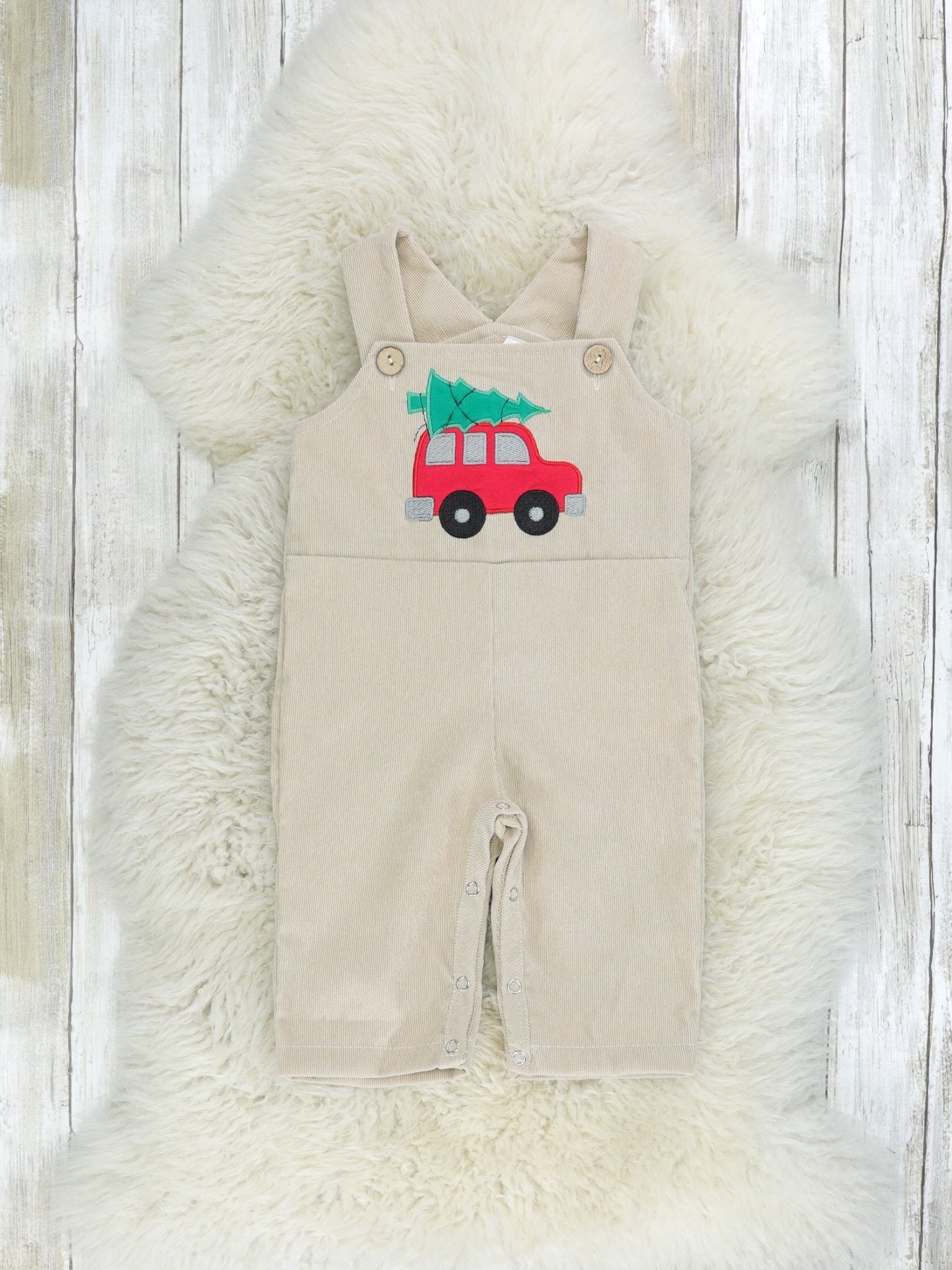 Red Polo & Christmas Tree Overall Outfit - Marie Nicole Clothing