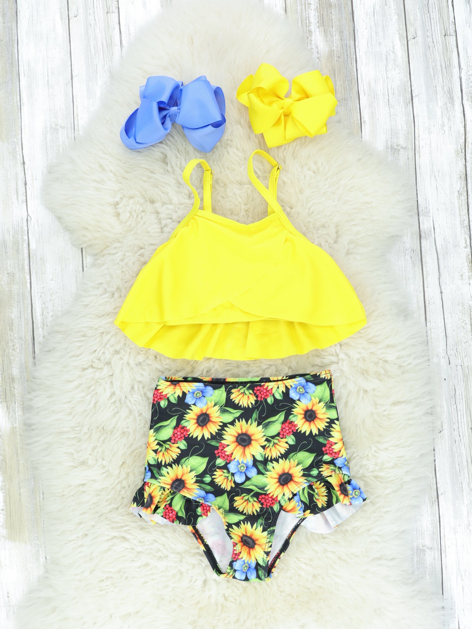 Mom & Me Yellow & Black Sunflower Swimsuit - Marie Nicole Clothing