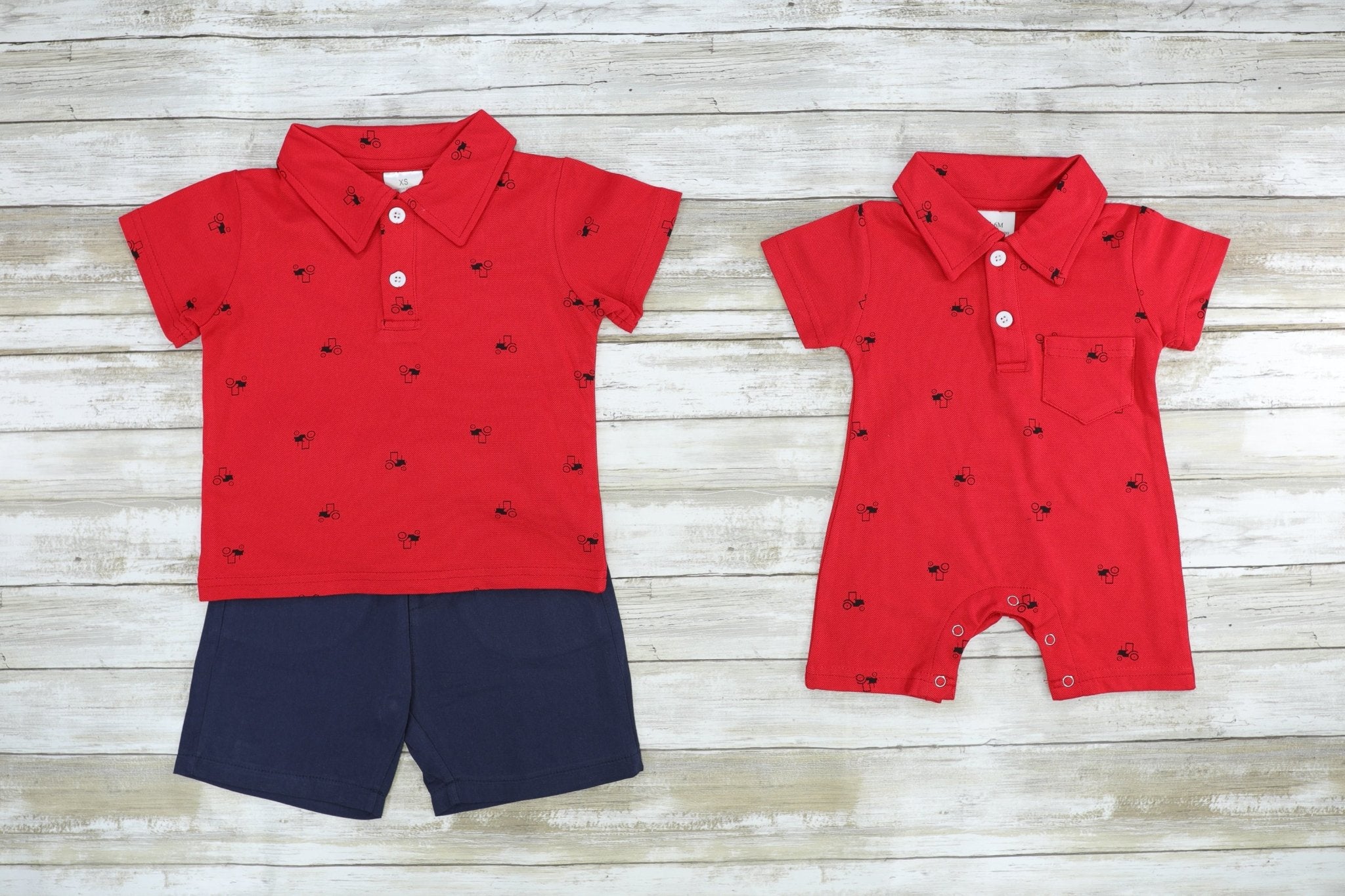 Red Polo & Navy Shorts Outfit - Marie Nicole Clothing