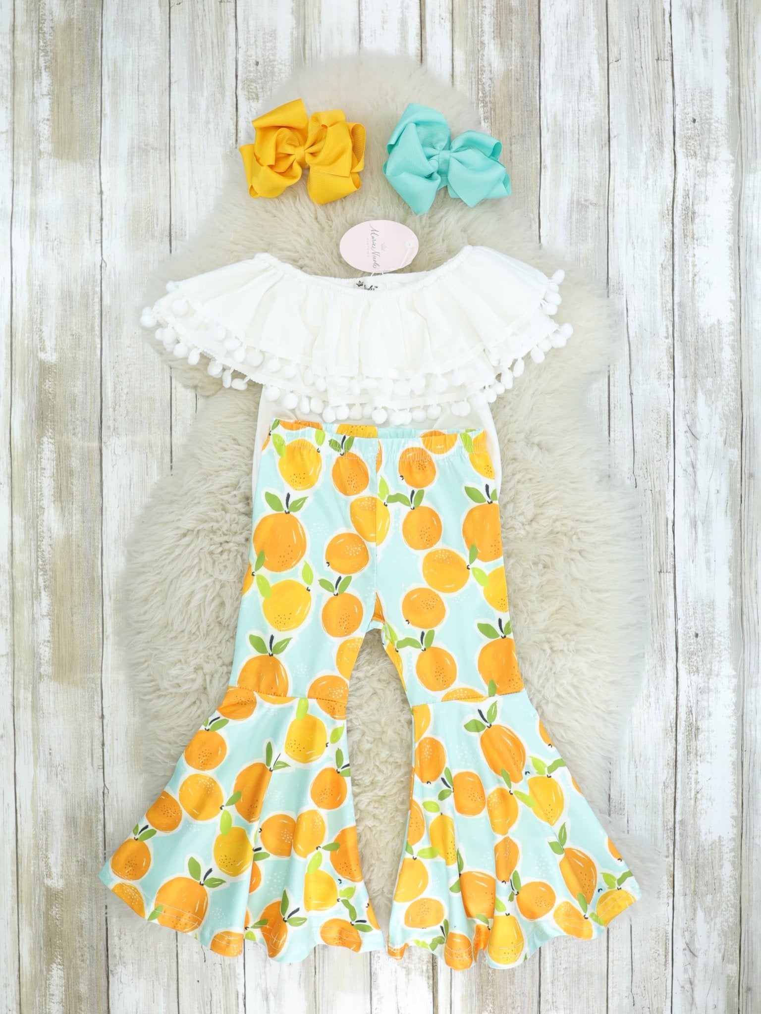 White Pom - Pom Top & Citrus Bell Bottoms Outfit - Marie Nicole Clothing