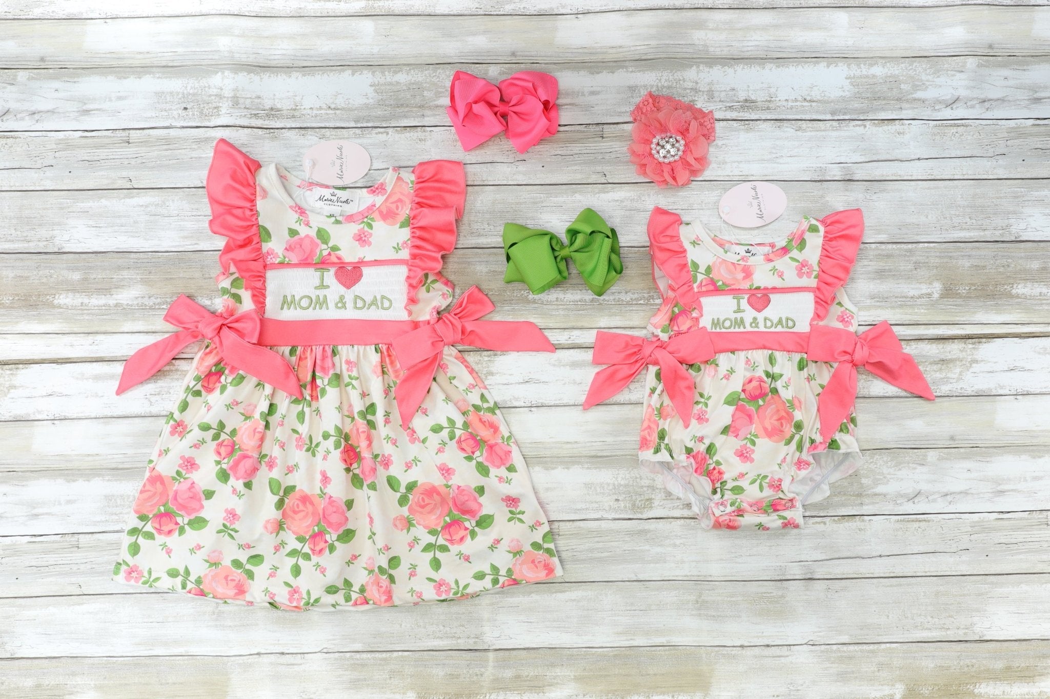 Bright Pink Floral I Love Mom & Dad Dress - Marie Nicole Clothing