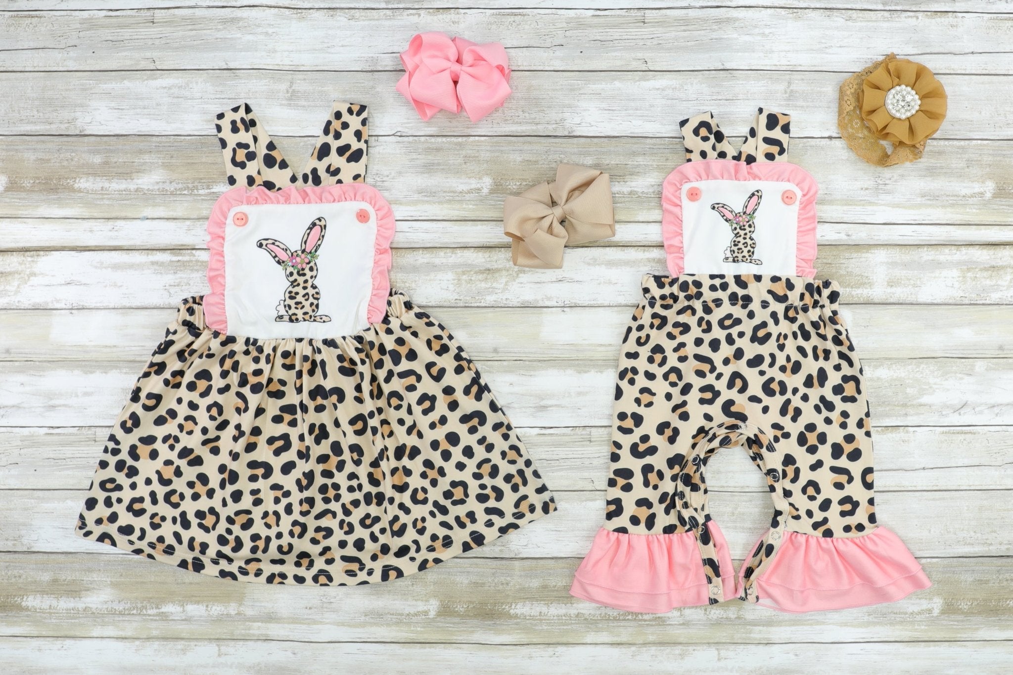 Pink Leopard Bunny Apron Dress - Marie Nicole Clothing