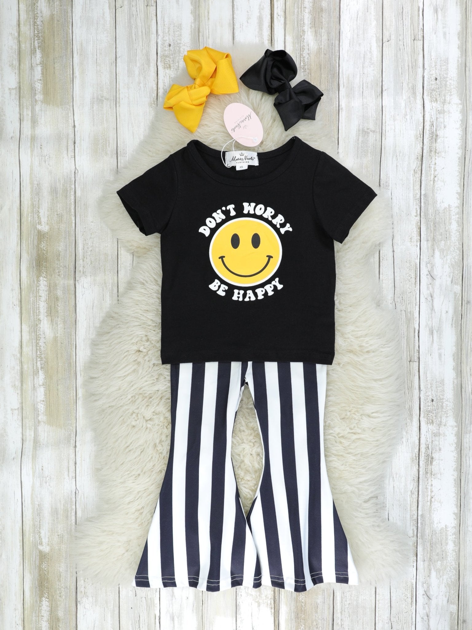 "Don't Worry Be Happy" Striped Bell Bottom Outfit - Marie Nicole Clothing