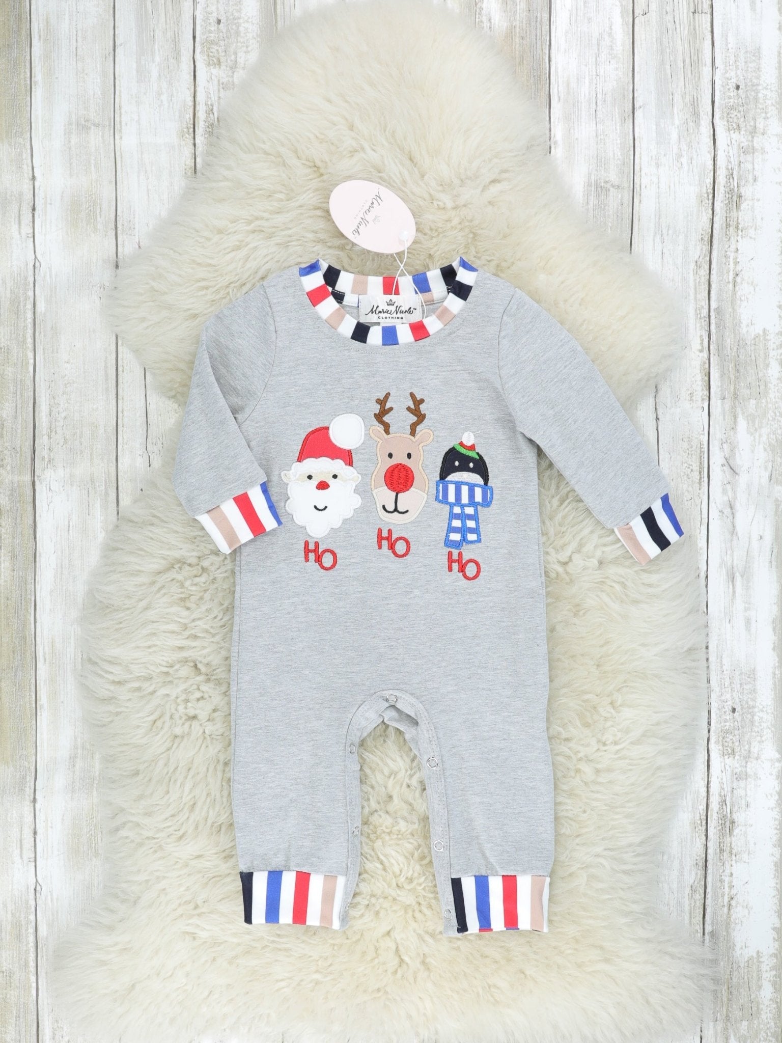 "HO HO HO" Striped Romper - Marie Nicole Clothing
