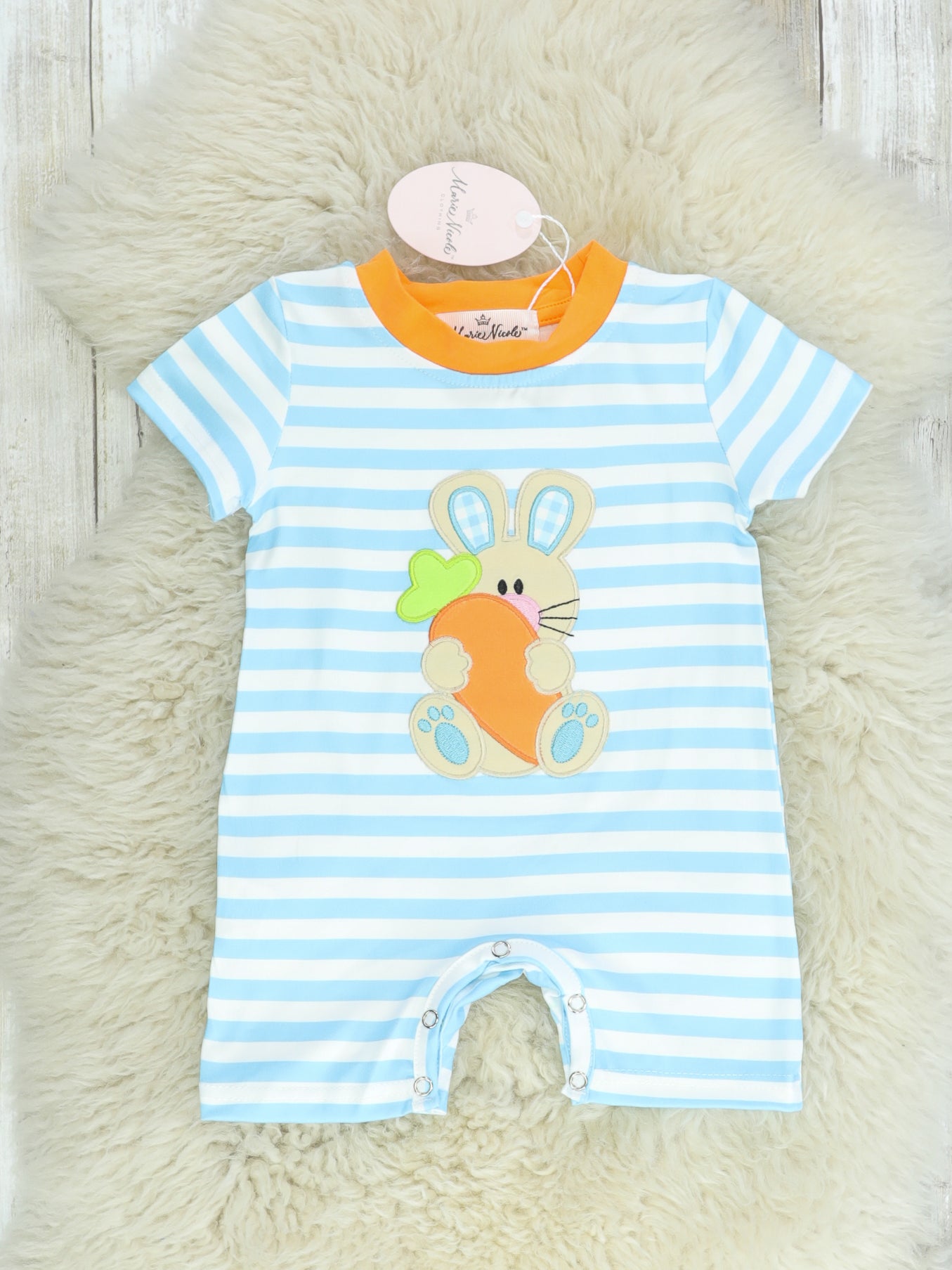 Striped Bunny Carrot Shorts Romper - Marie Nicole Clothing